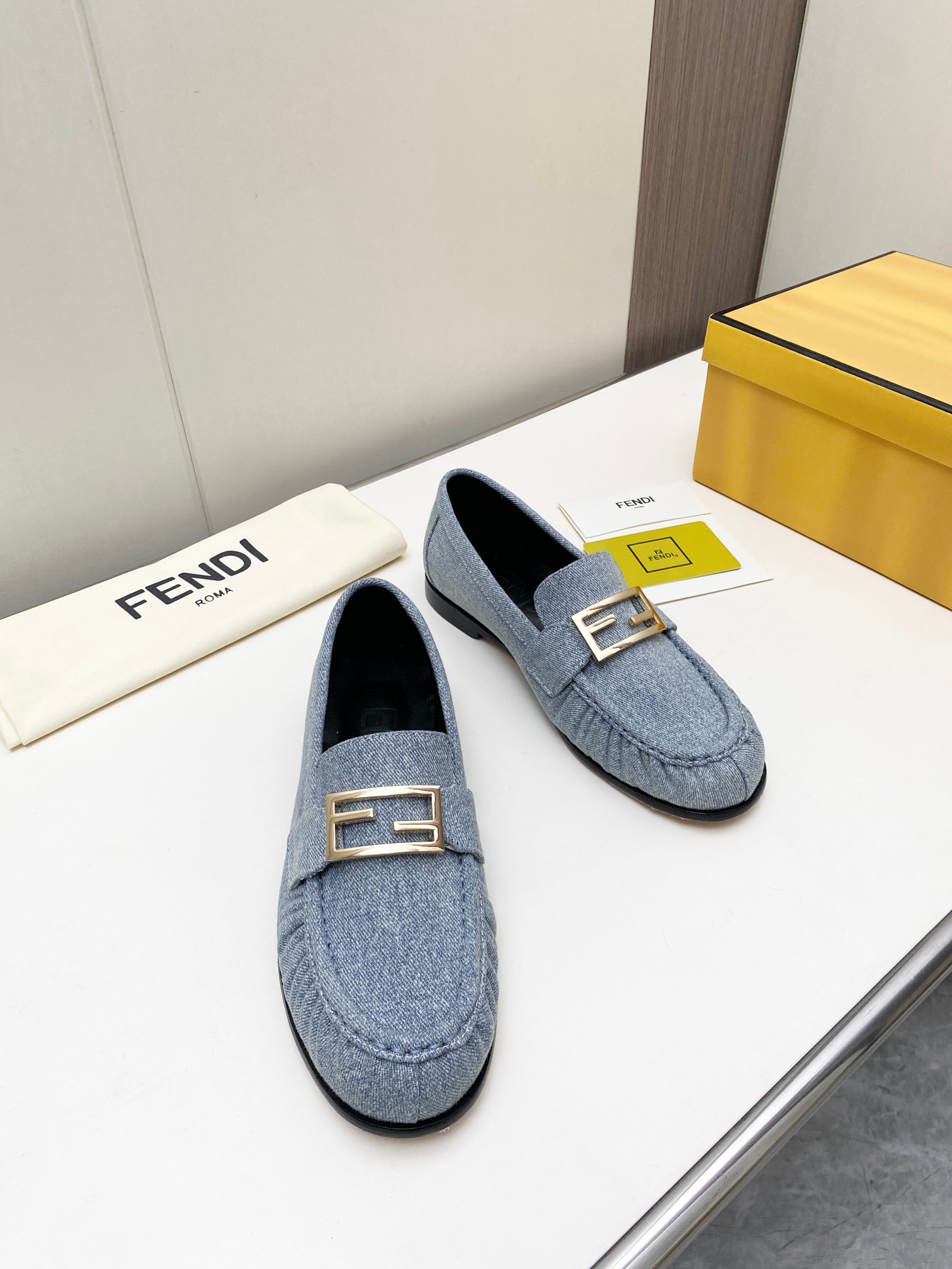Fendi FF Buckle Denim Loafers