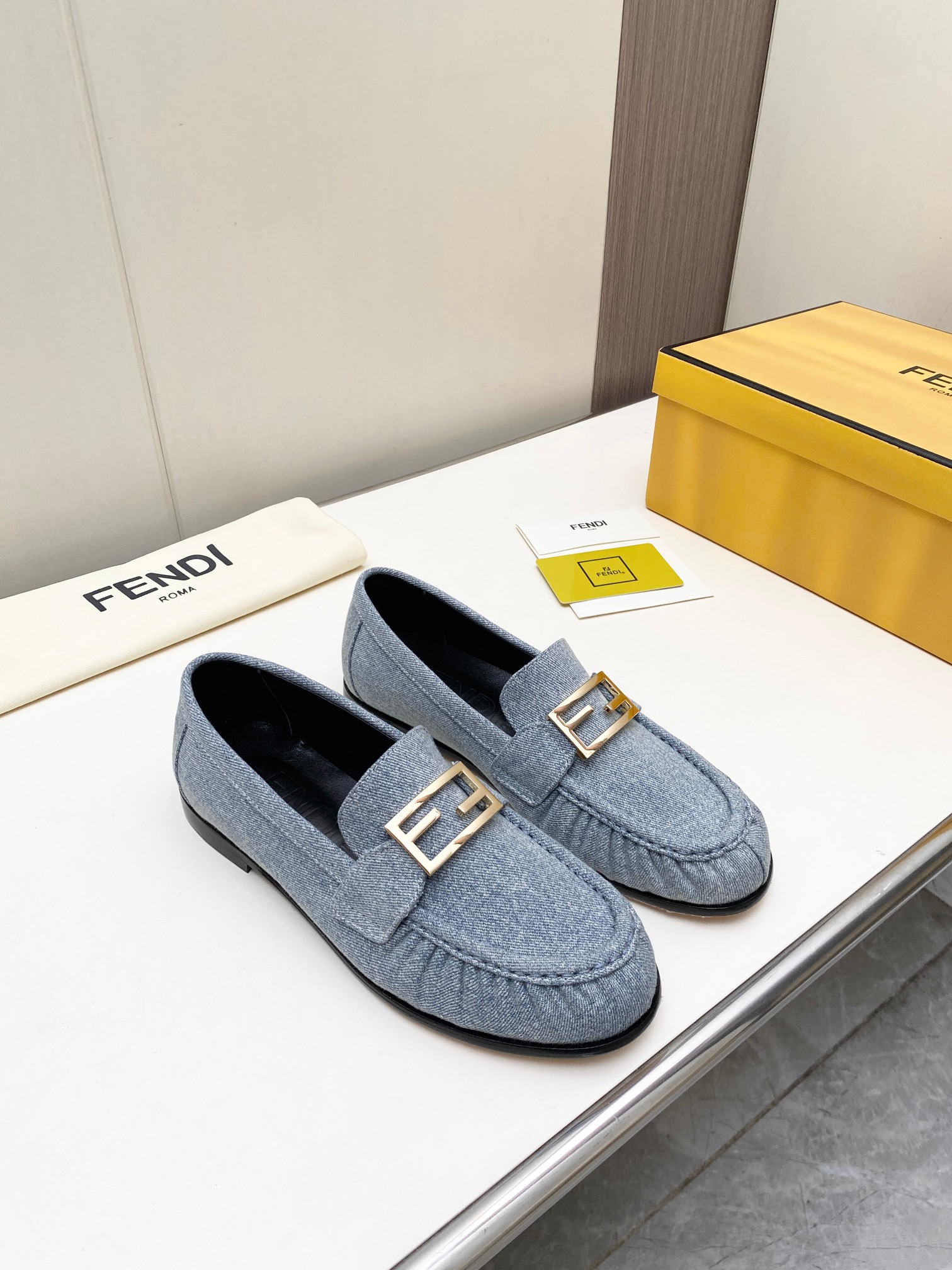 Fendi FF Buckle Denim Loafers