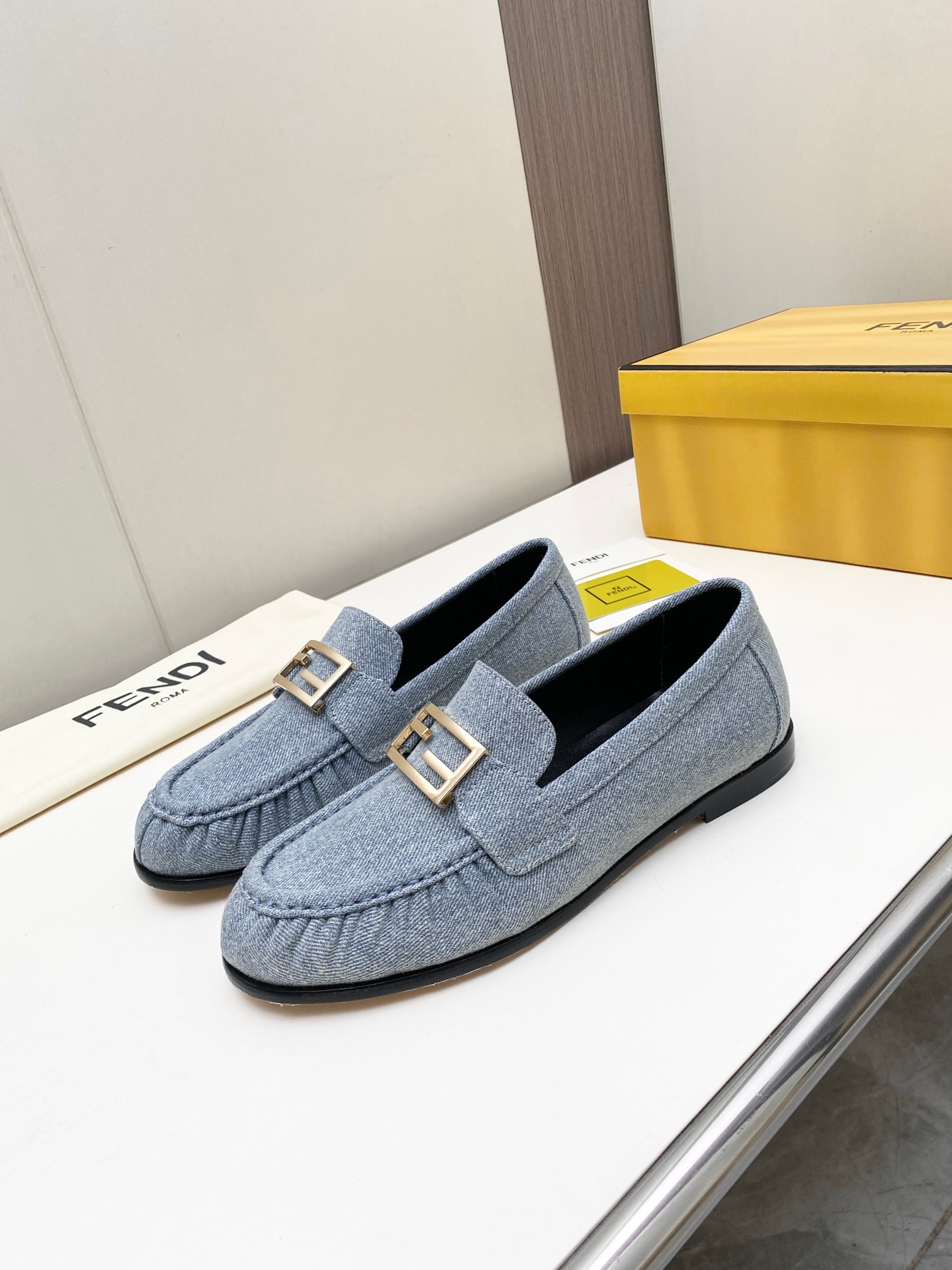 Fendi FF Buckle Denim Loafers