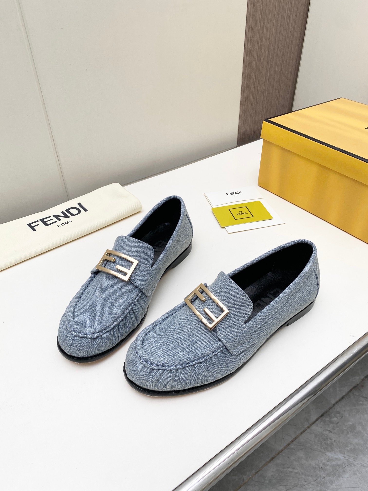 Fendi FF Buckle Denim Loafers