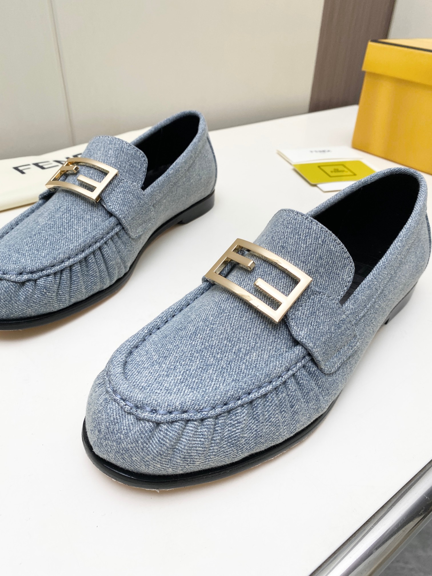 Fendi FF Buckle Denim Loafers