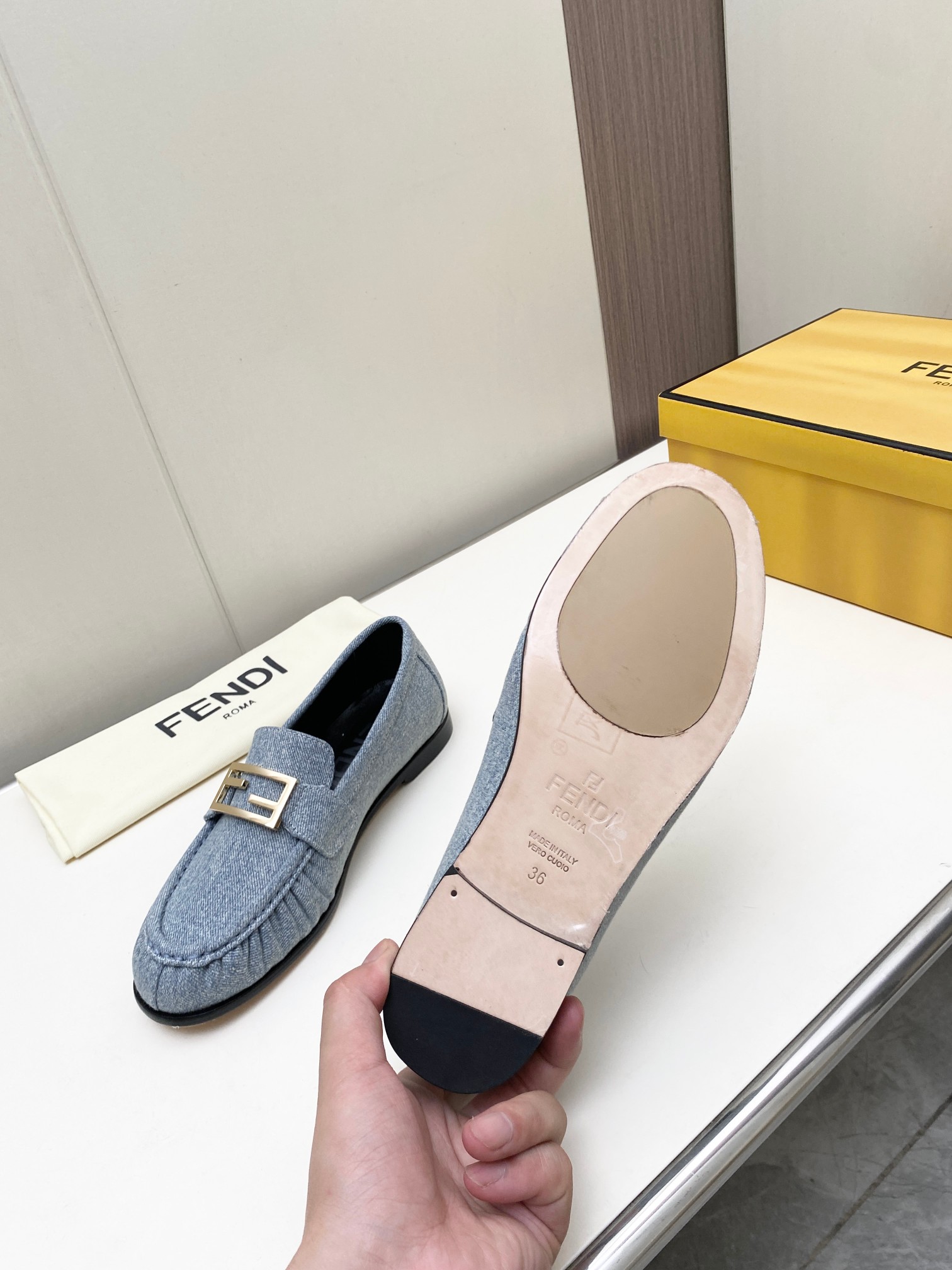 Fendi FF Buckle Denim Loafers