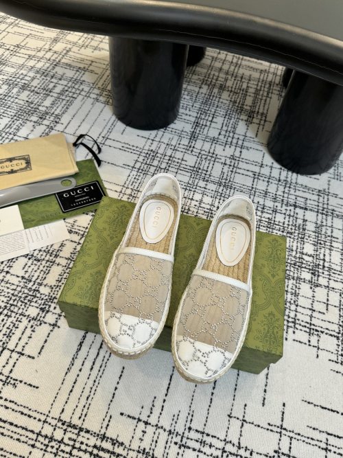 Gucci Women's Espadrille Flat with Gold Horsebit and GG Canvas Upper 1 Gucci Women's Espadrille Flat with Gold Horsebit and GG Canvas Upper