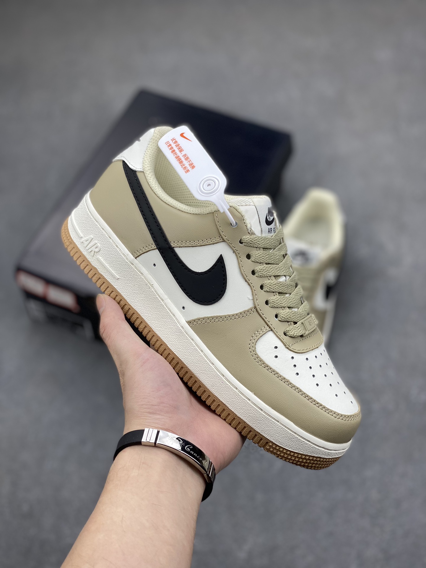 Nike Air Force 1 Low White Khaki Black Swoosh - DH5969-633