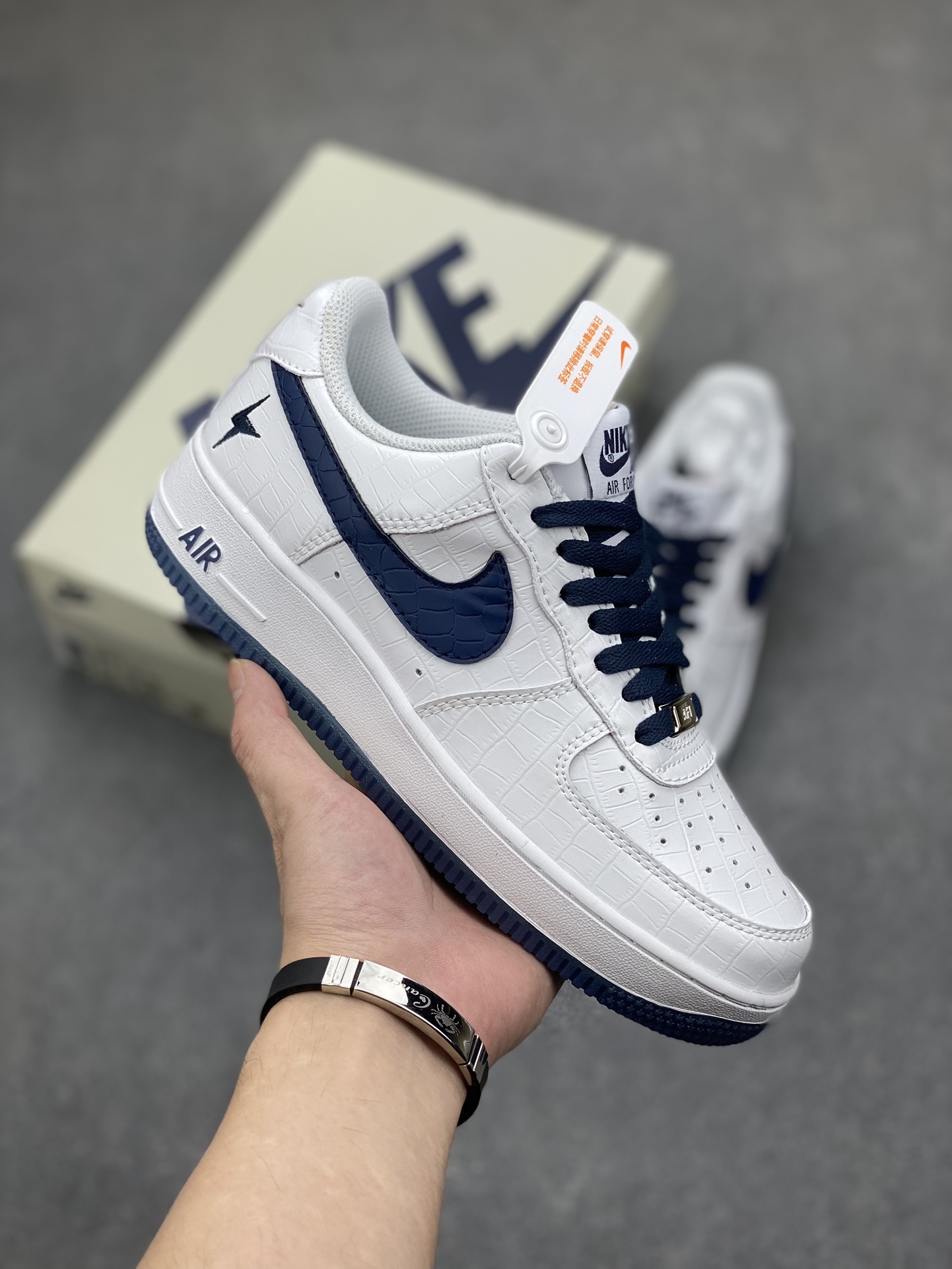 Nike Air Force 1 Low White Blue Croc Embossed Leather Sneakers DD0614-332 2 i1697674782 6813 0