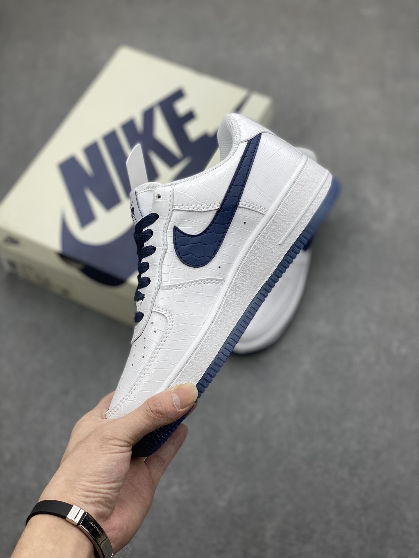 Nike Air Force 1 Low White Blue Croc Embossed Leather Sneakers DD0614-332 4 i1697674782 841 2