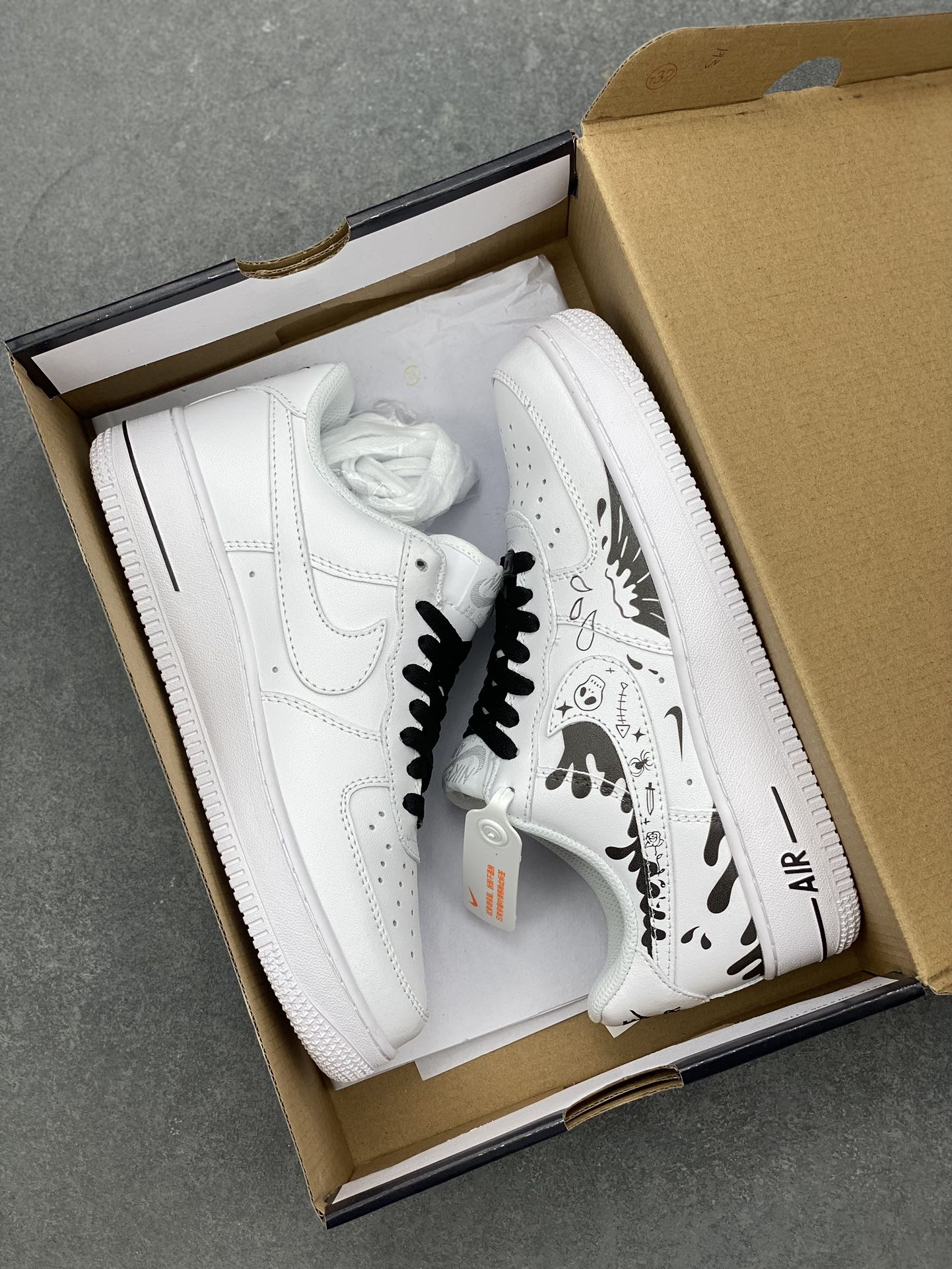 Nike Air Force 1 '07 Low Black White Wave Custom Sneakers 10 i1698437074 215 8