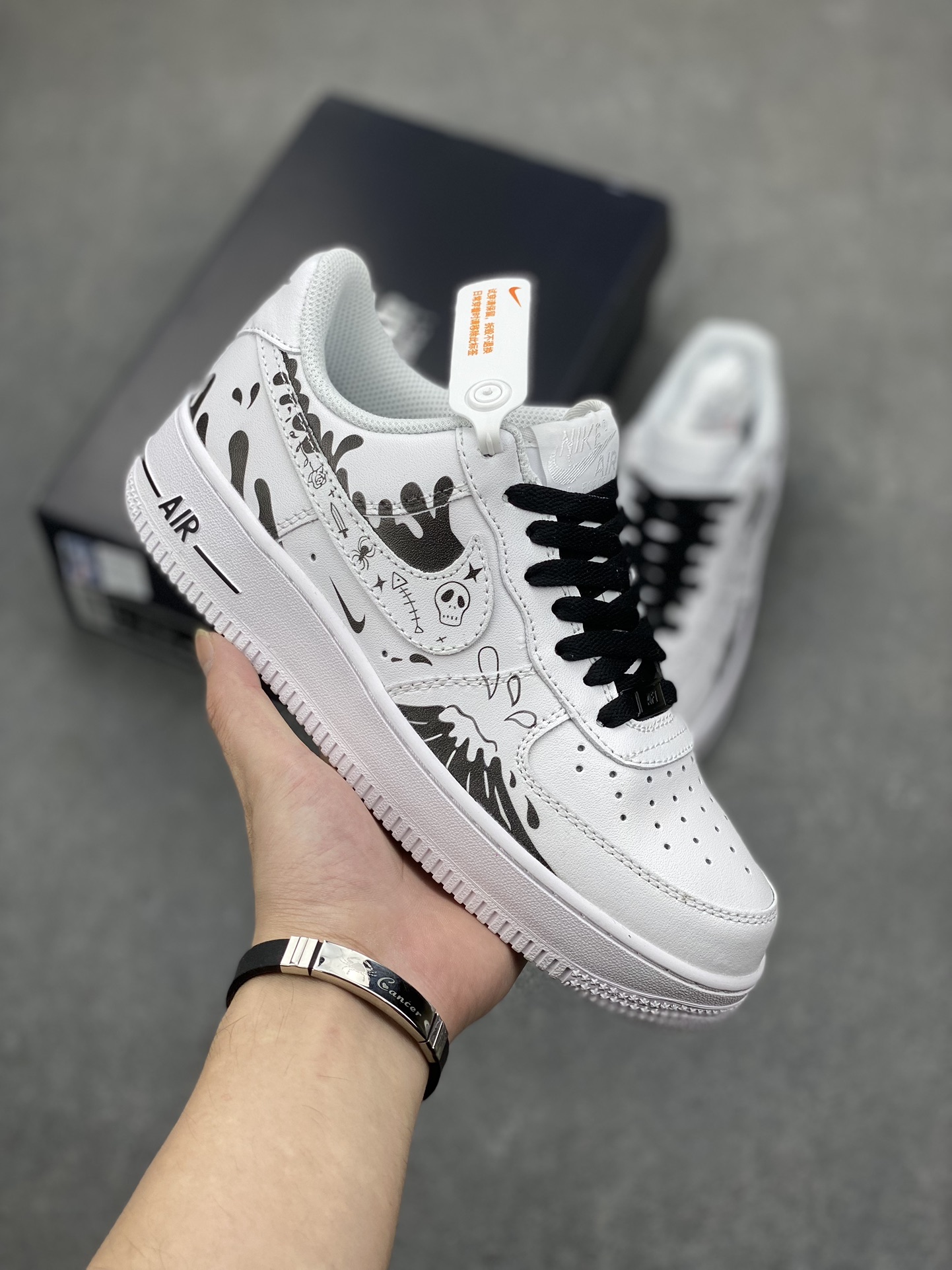 Nike Air Force 1 '07 Low Black White Wave Custom Sneakers