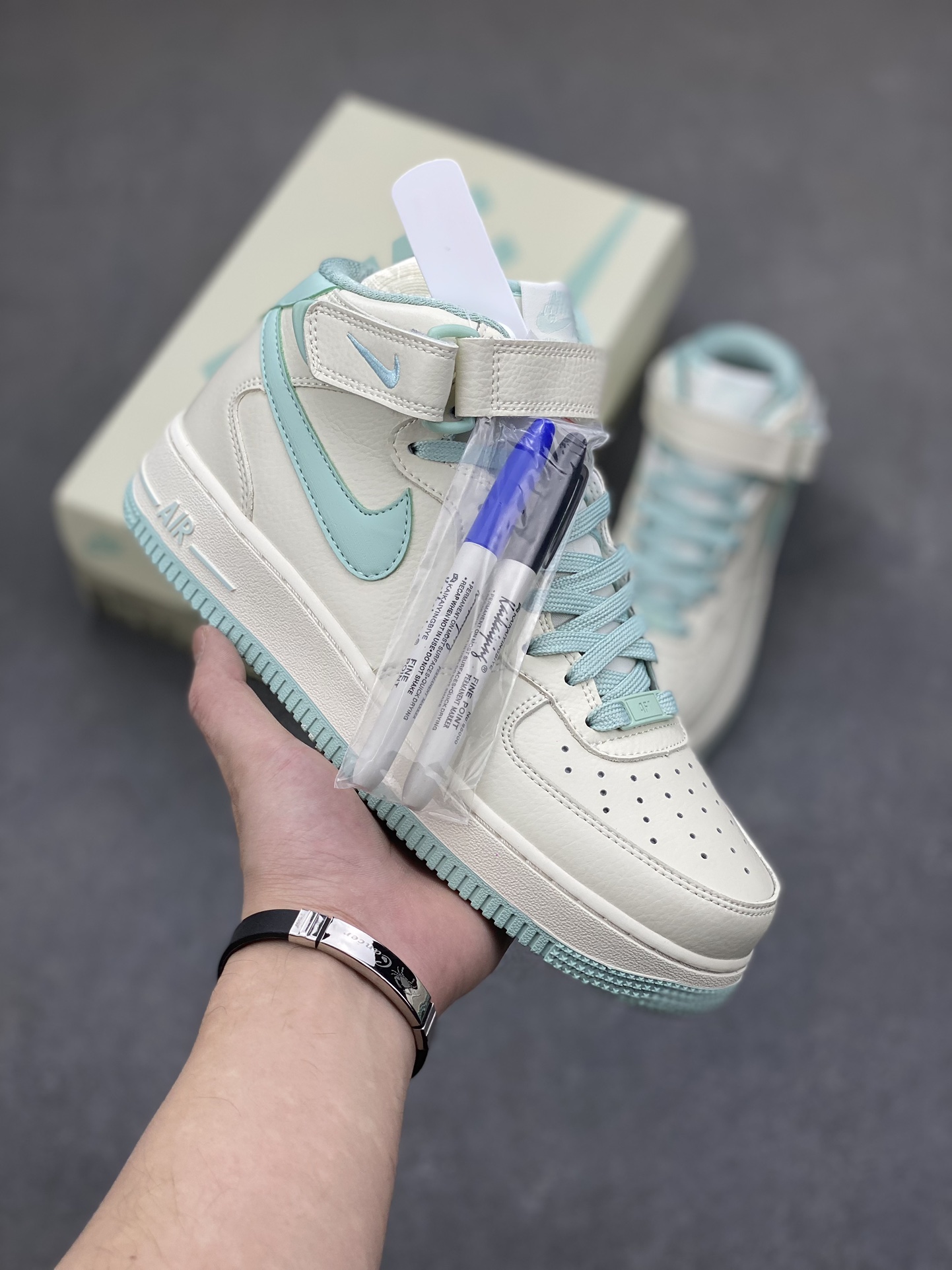 Nike Air Force 1 MID 'Ice Blue' High-Top Sneakers with Custom Leather