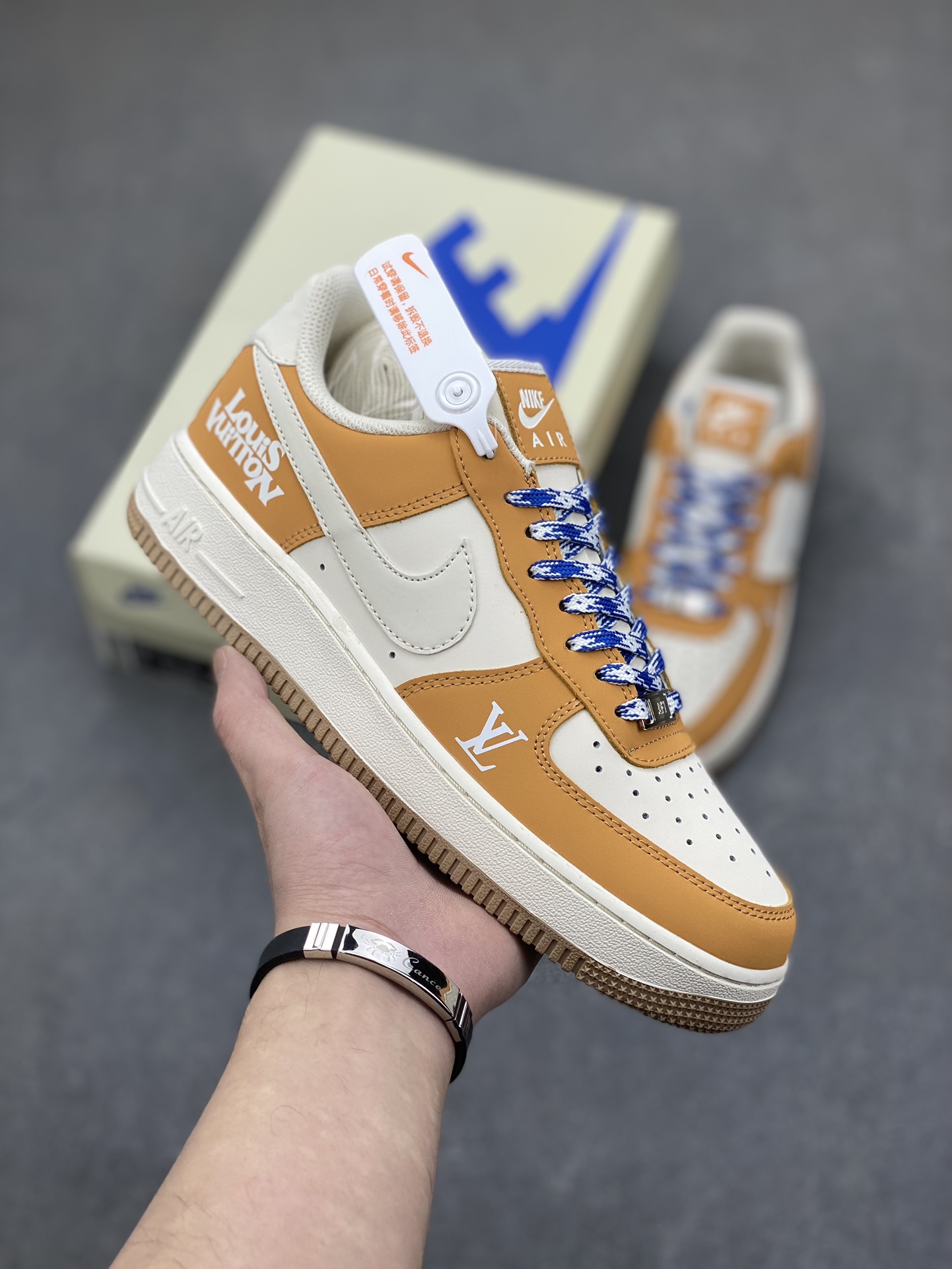 Nike Air Force 1 '07 Low Louis Vuitton Collab Orange Athletic Shoes