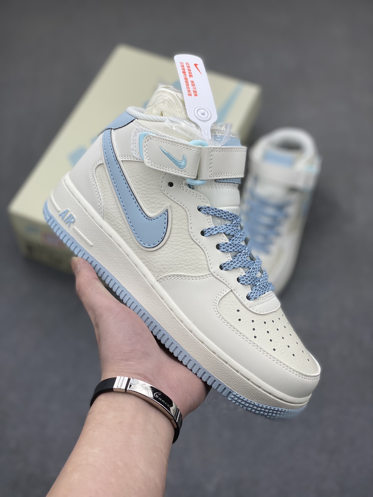 Nike Air Force 1 MID Ivory/Blue Custom Sneakers Limited Edition 2 i1705174752 5932 5