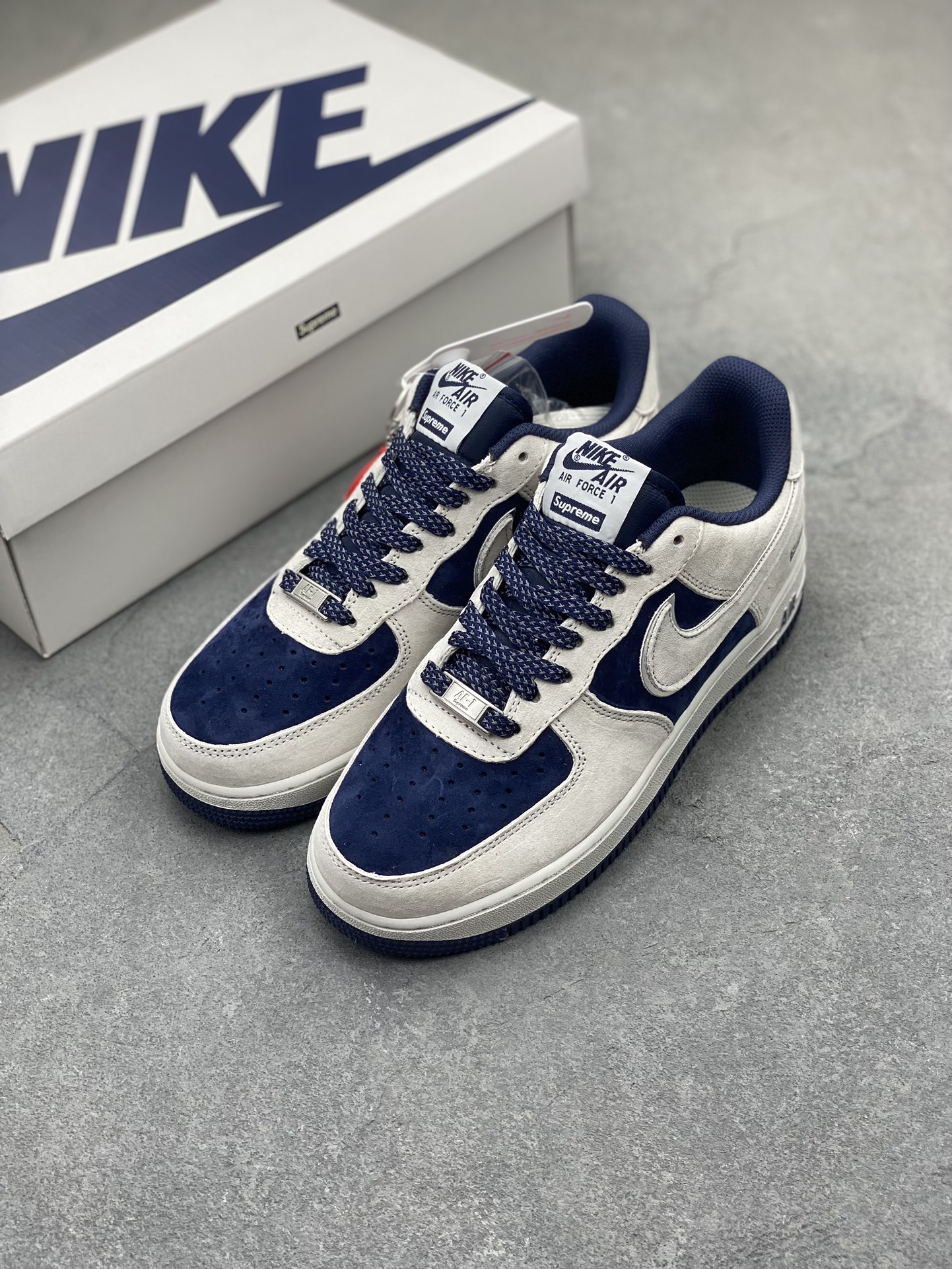 Nike Air Force 1 '07 Low Supreme 'Grey Deep Blue' Limited Edition Sneakers 9 i1705609384 908 0