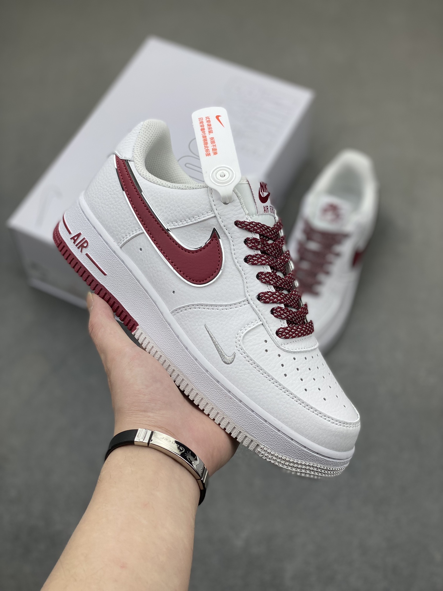 Nike Air Force 1 '07 Low White/Burgundy Custom Casual Sneakers CW2288-111