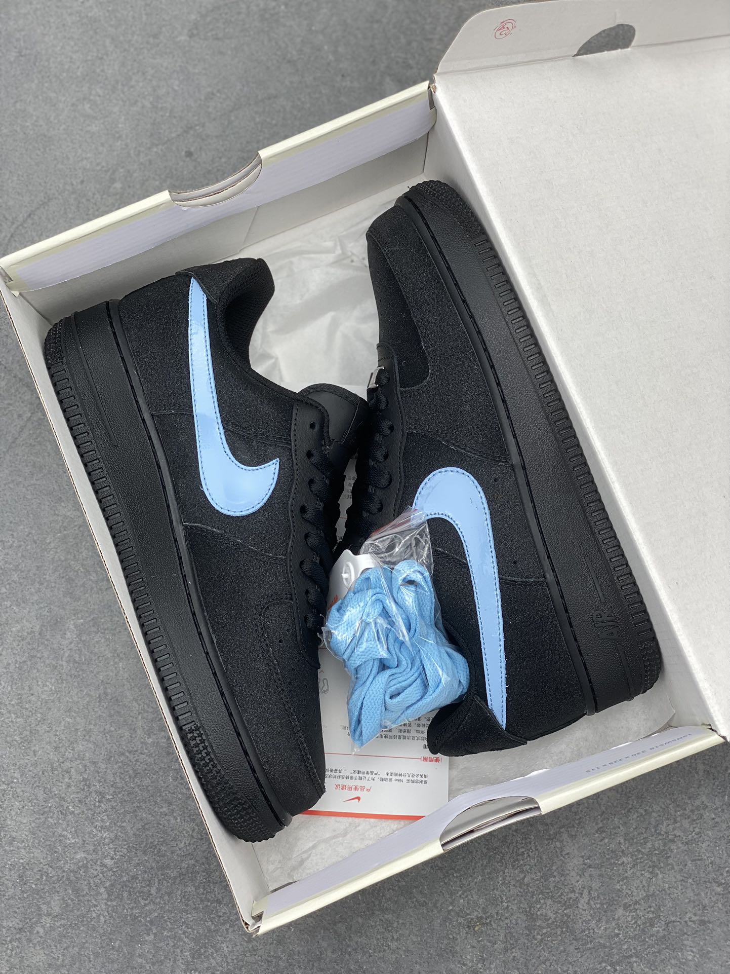 Nike Air Force 1 CW2288-012 Black/Light Blue Suede Sneakers 10 i1710960388 3383 5