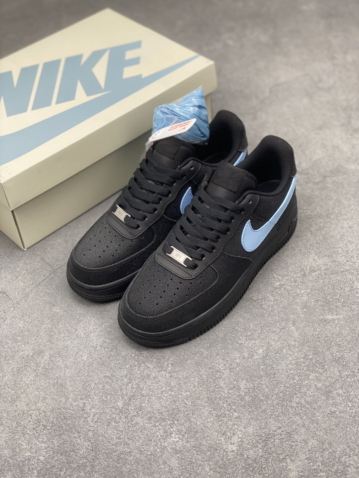 Nike Air Force 1 CW2288-012 Black/Light Blue Suede Sneakers 9 i1710960388 8665 3