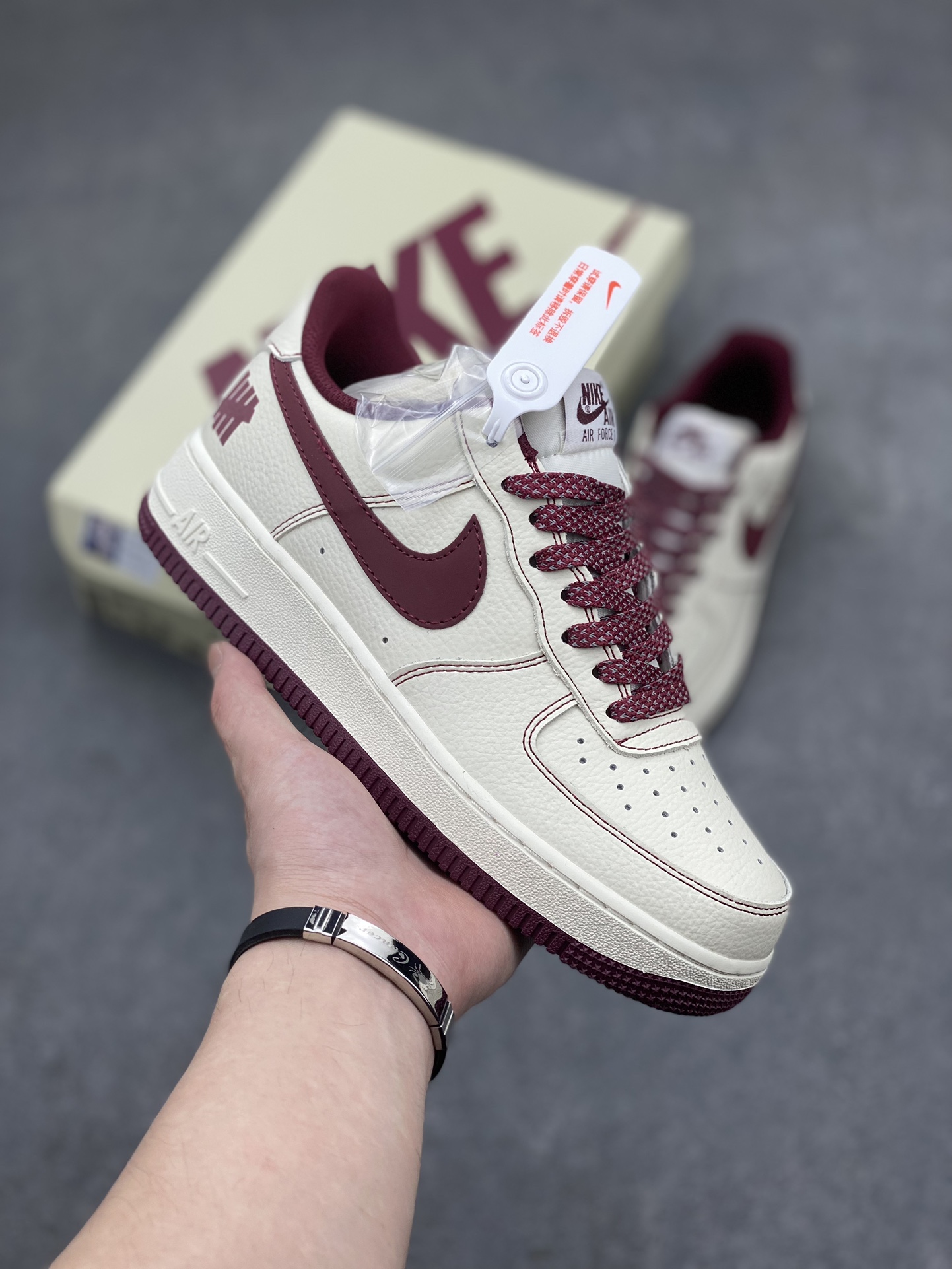 Undefeated x Nike Air Force 1 Low Casual Sneakers - Burgundy/Sail