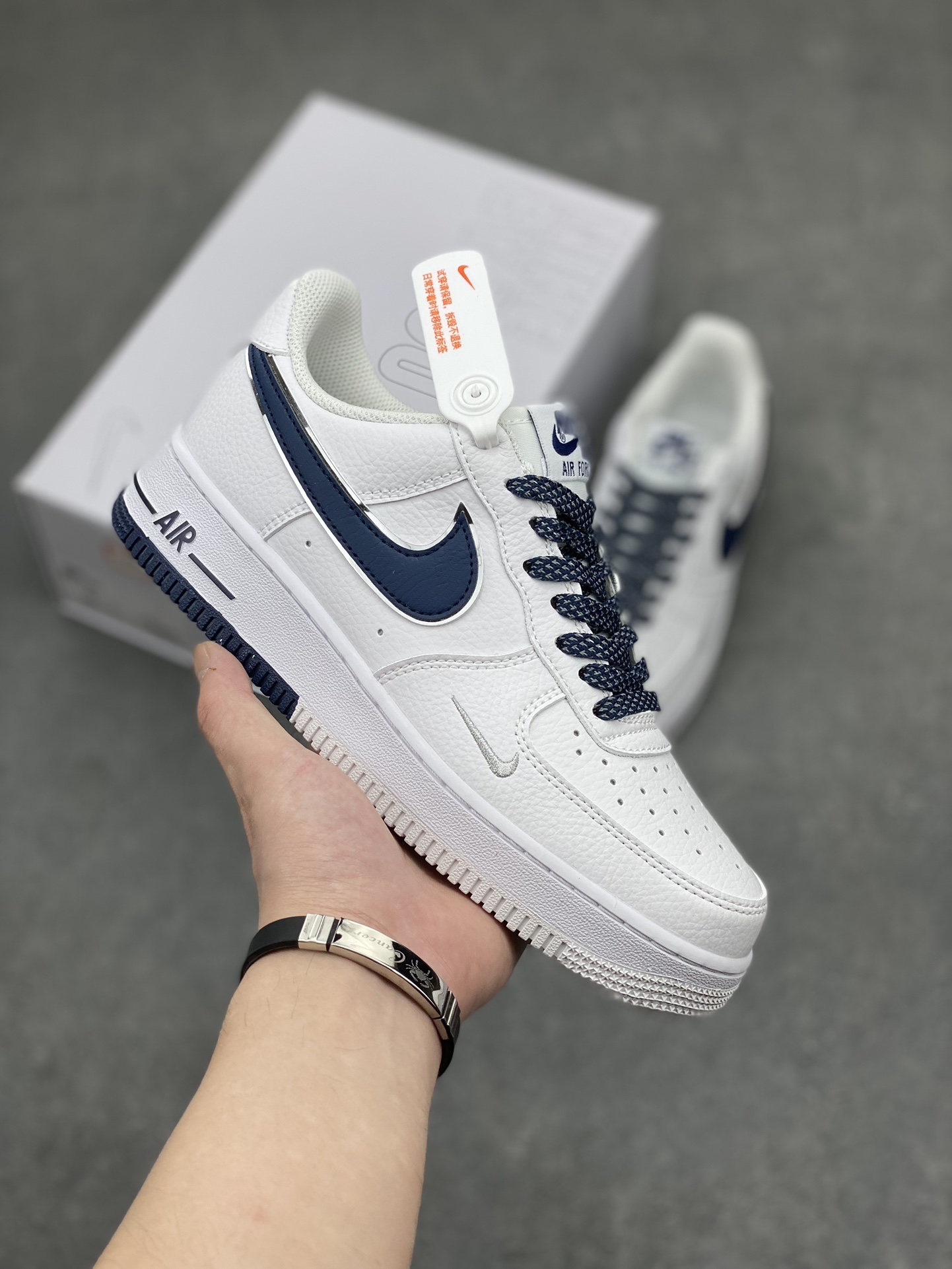 NK Air Force 1 '07 Low White/Navy Blue Casual Sneakers CW2288-111