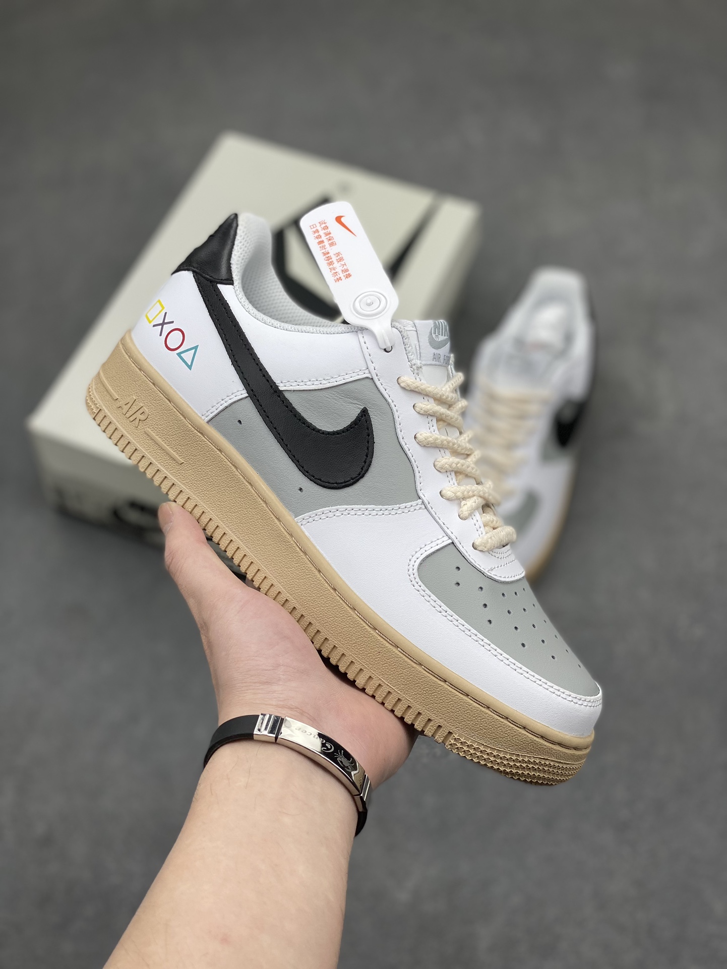 Nike Air Force 1 Low '07 Custom Geometric Black Gray Casual Sneakers