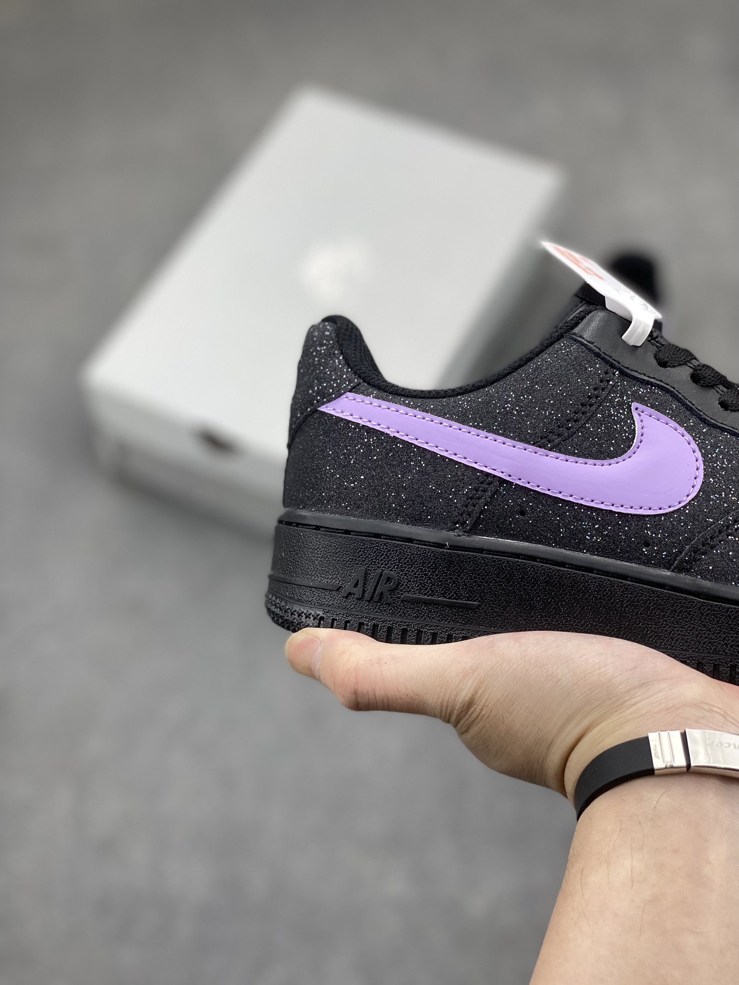Nike Air Force 1 Low Black Glitter Sneaker with Purple Swoosh - CW2288-005 6 i1712349238 7242 1