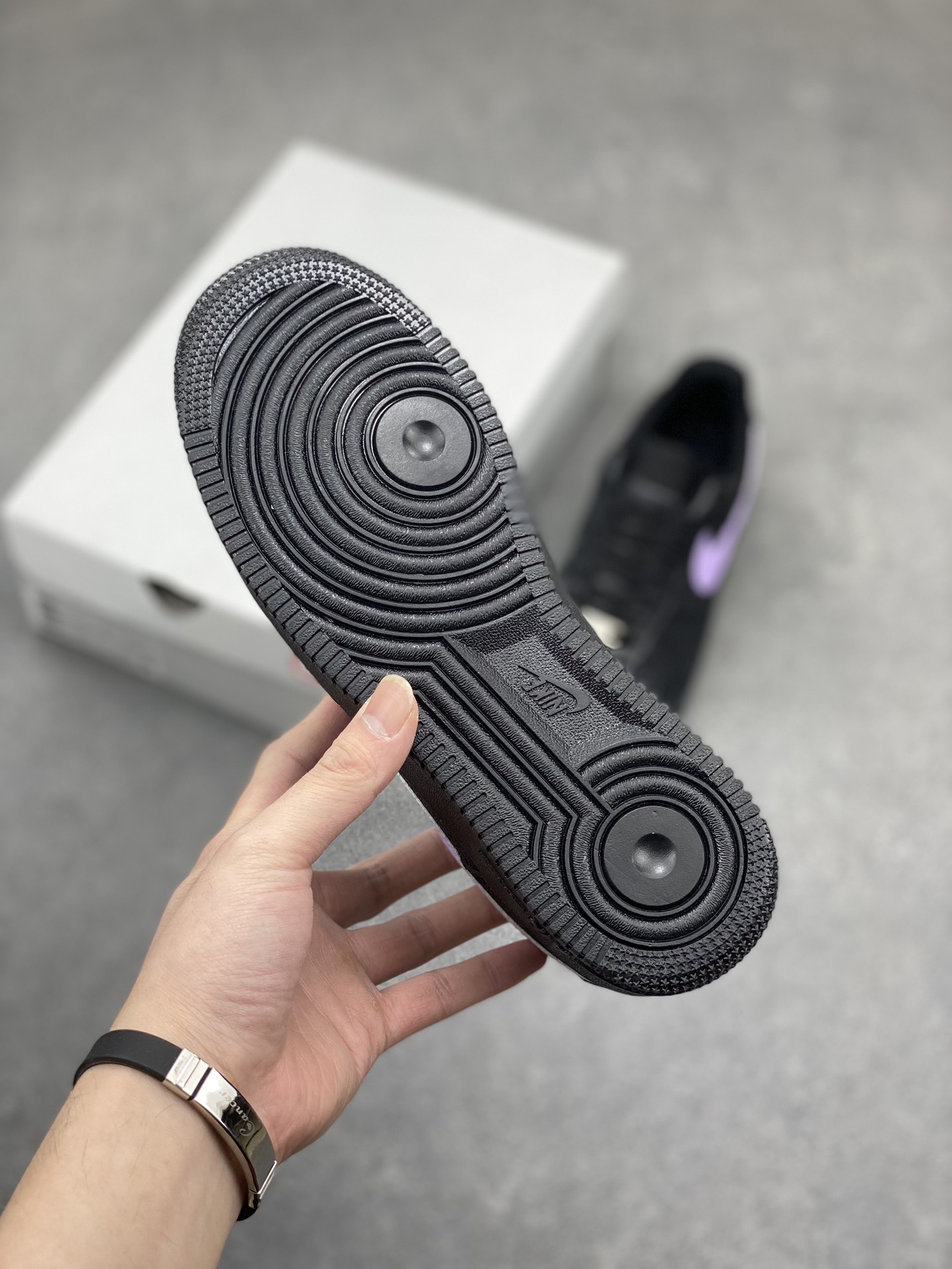 Nike Air Force 1 Low Black Glitter Sneaker with Purple Swoosh - CW2288-005 7 i1712349238 7878 0