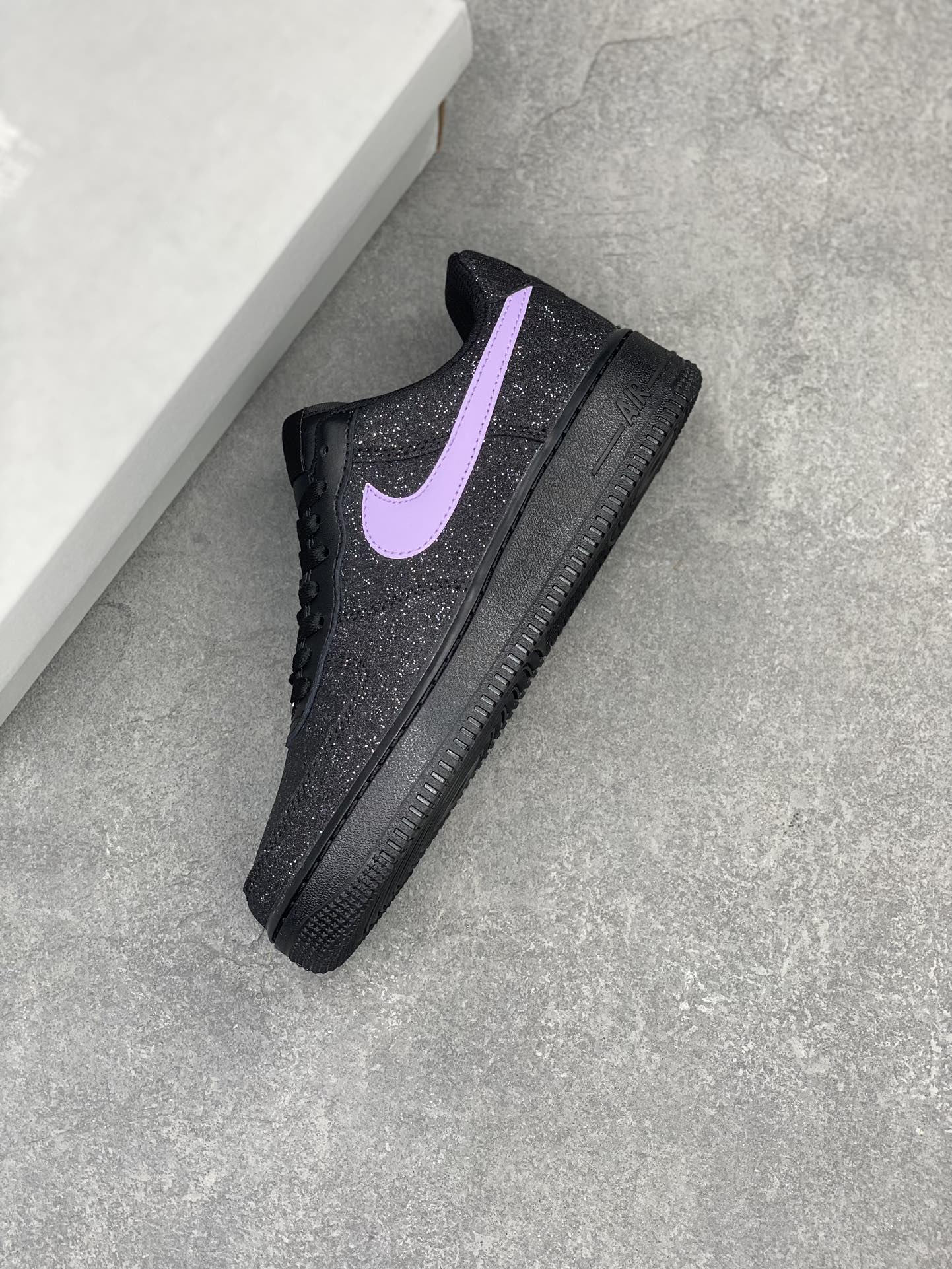 Nike Air Force 1 Low Black Glitter Sneaker with Purple Swoosh - CW2288-005 8 i1712349239 392 3