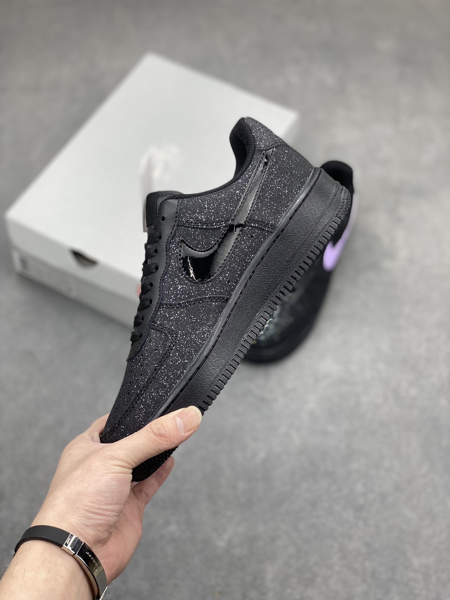 Nike Air Force 1 Low Black Glitter Sneaker with Purple Swoosh - CW2288-005 4 i1712349239 3974 8