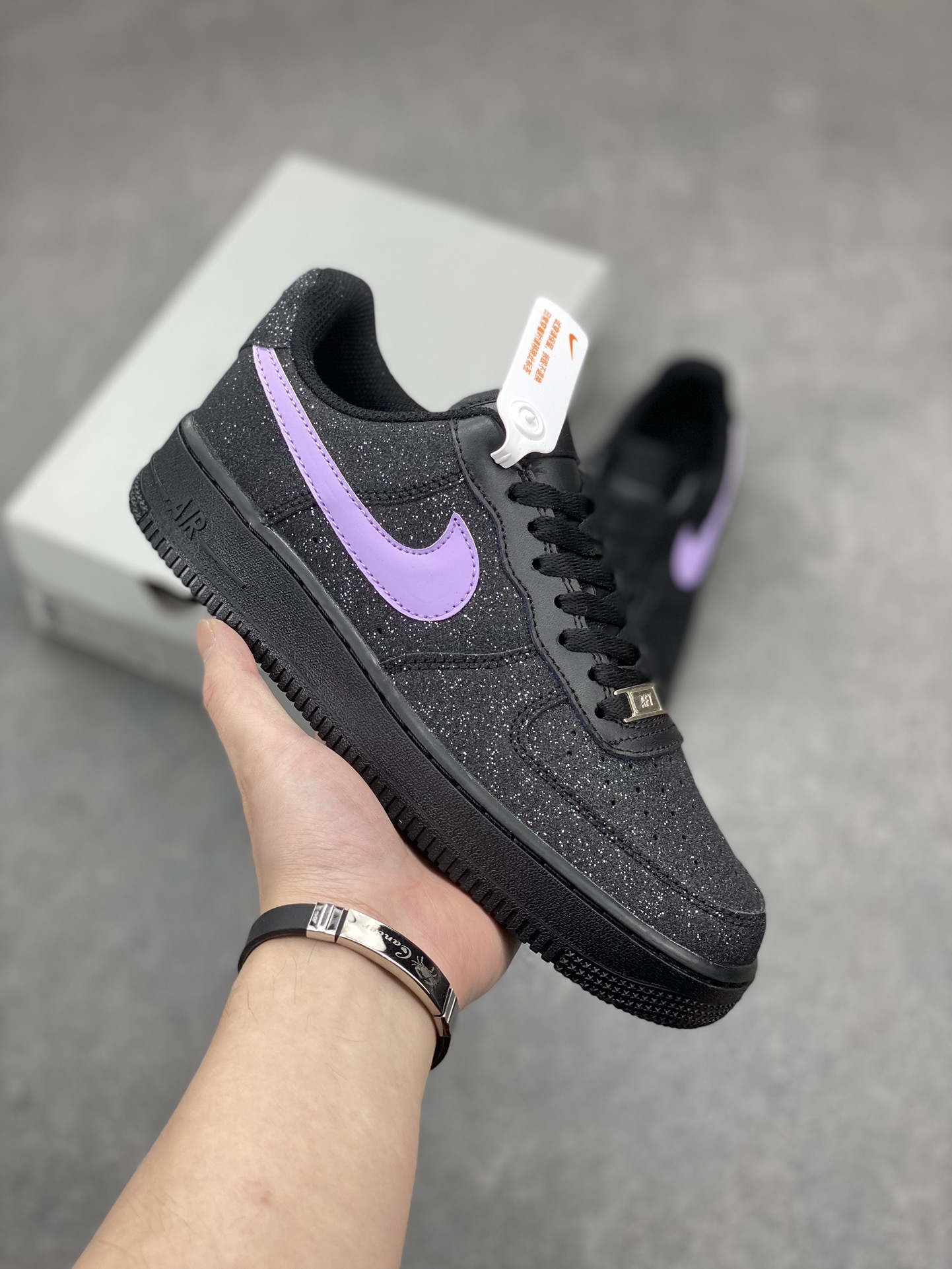 Nike Air Force 1 Low Black Glitter Sneaker with Purple Swoosh - CW2288-005 2 i1712349239 8986 7