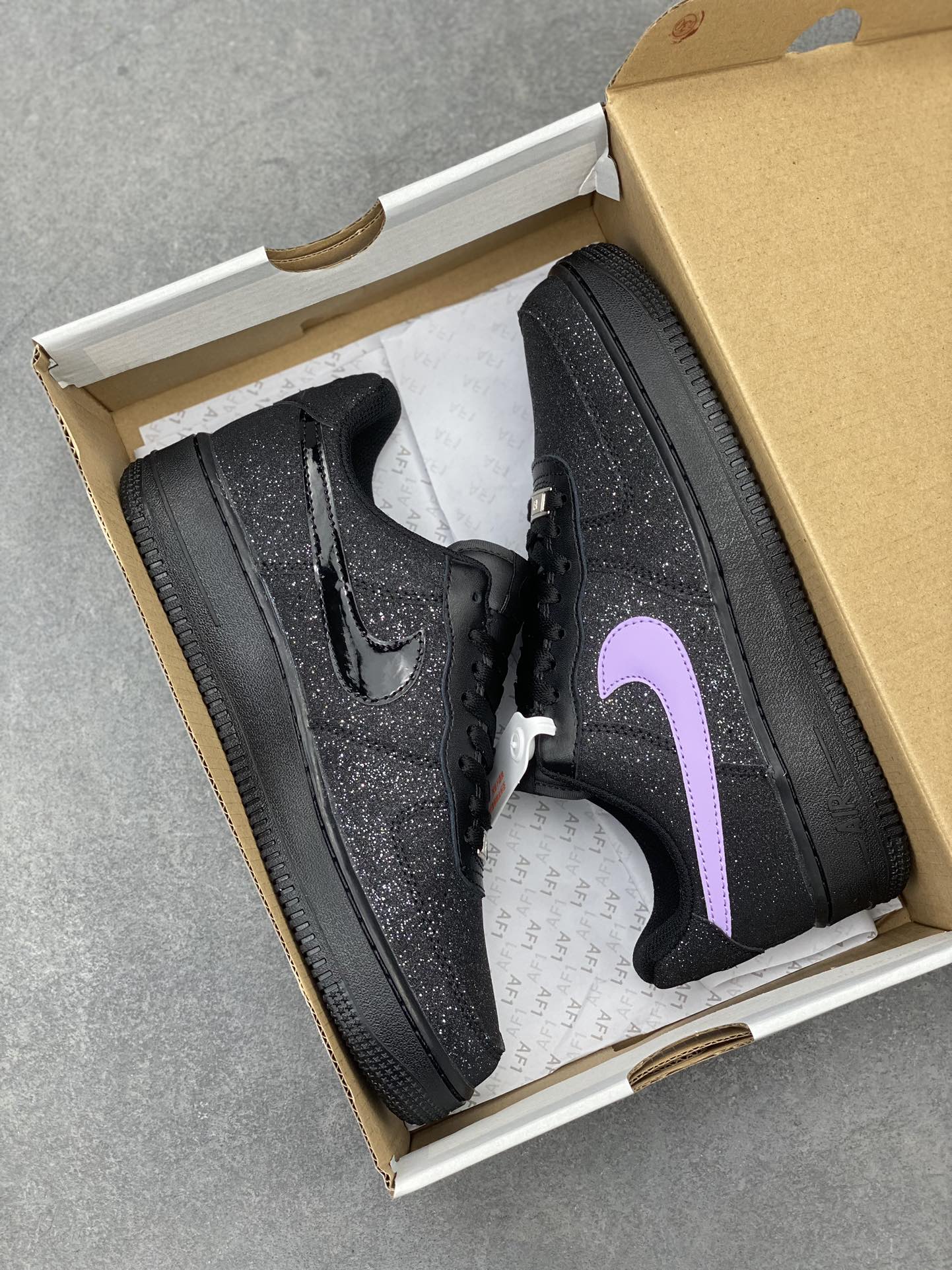 Nike Air Force 1 Low Black Glitter Sneaker with Purple Swoosh - CW2288-005 10 i1712349239 9365 4