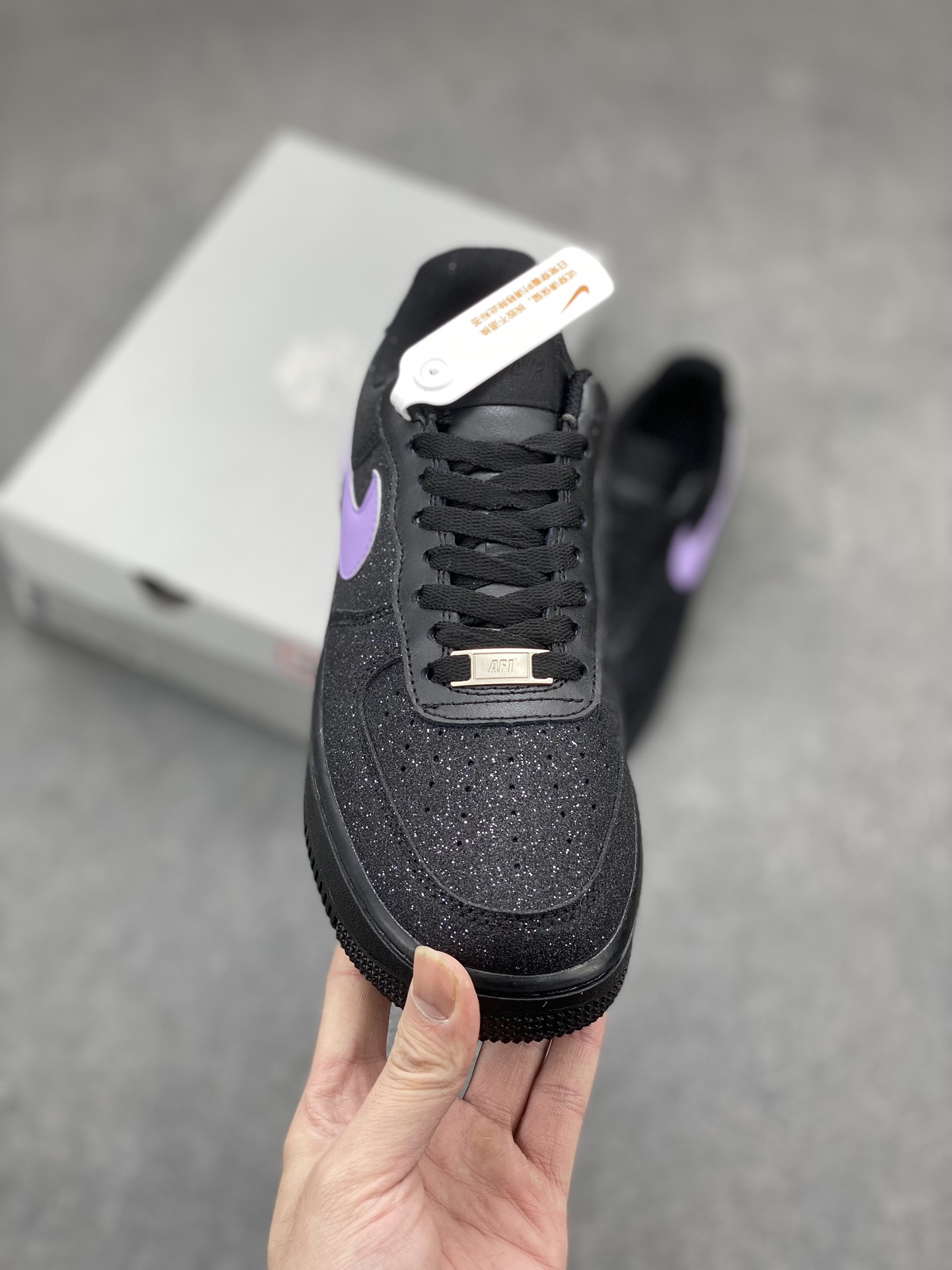 Nike Air Force 1 Low Black Glitter Sneaker with Purple Swoosh - CW2288-005 3 i1712349239 9414 6