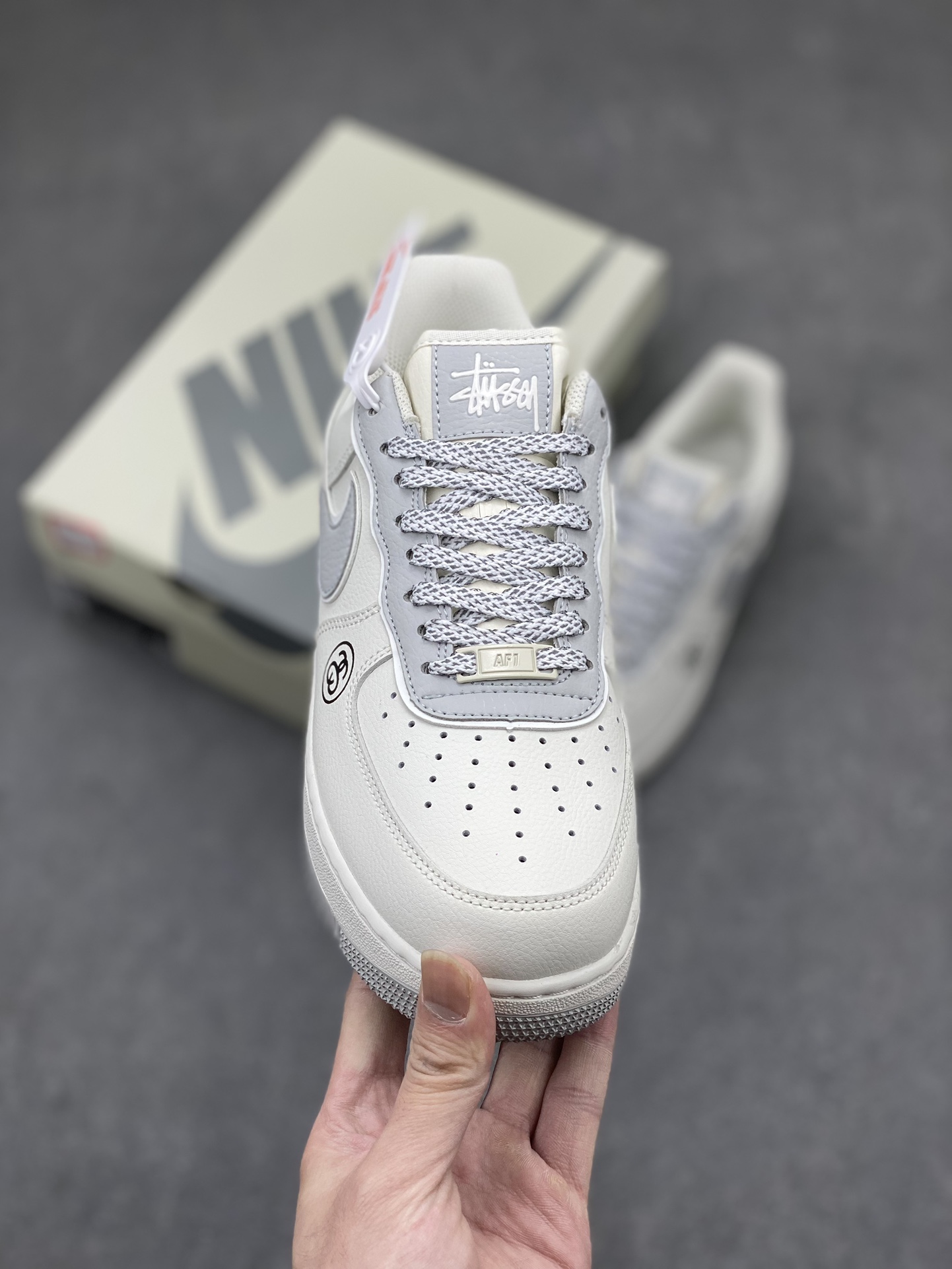 Nike Air Force 1 Low Stussy Custom Sneakers Gray Reflective CZ9183-001 3 i1712436455 6318 6