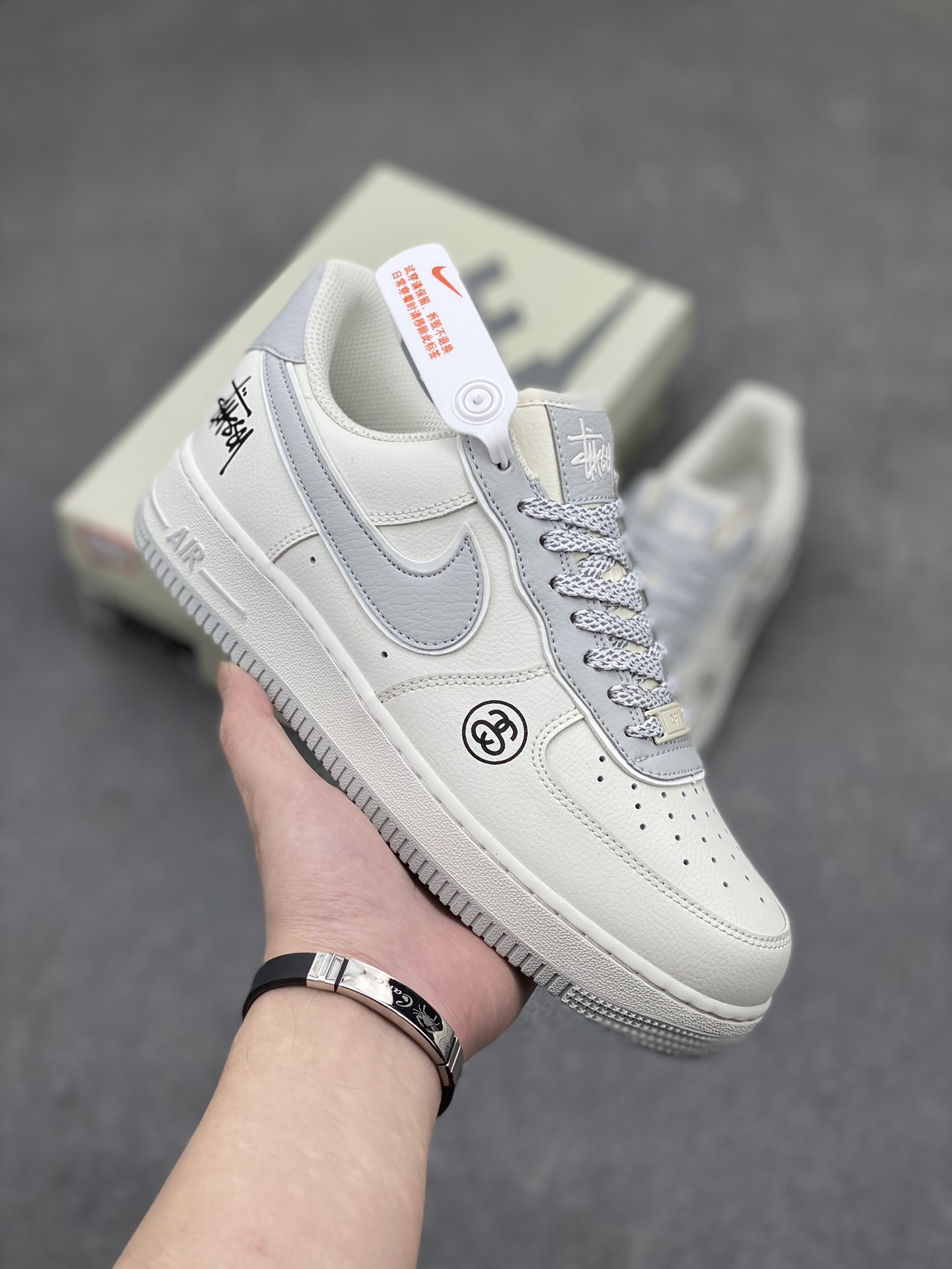 Nike Air Force 1 Low Stussy Custom Sneakers Gray Reflective CZ9183-001