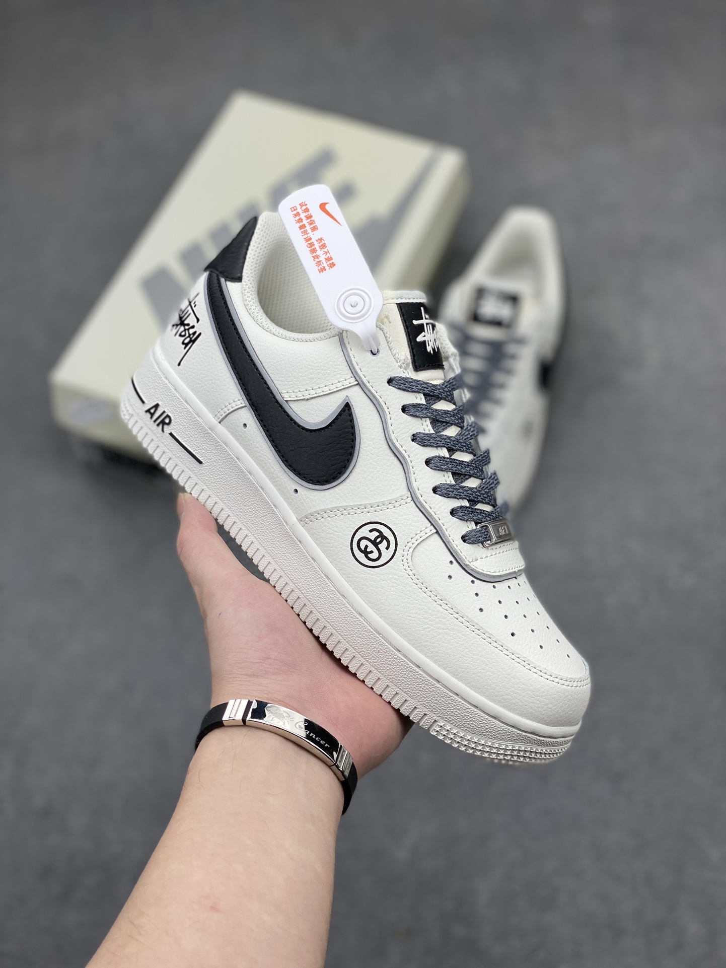 Nike Air Force 1 Low Stussy Collab White/Black, Men's Fashion Sneakers