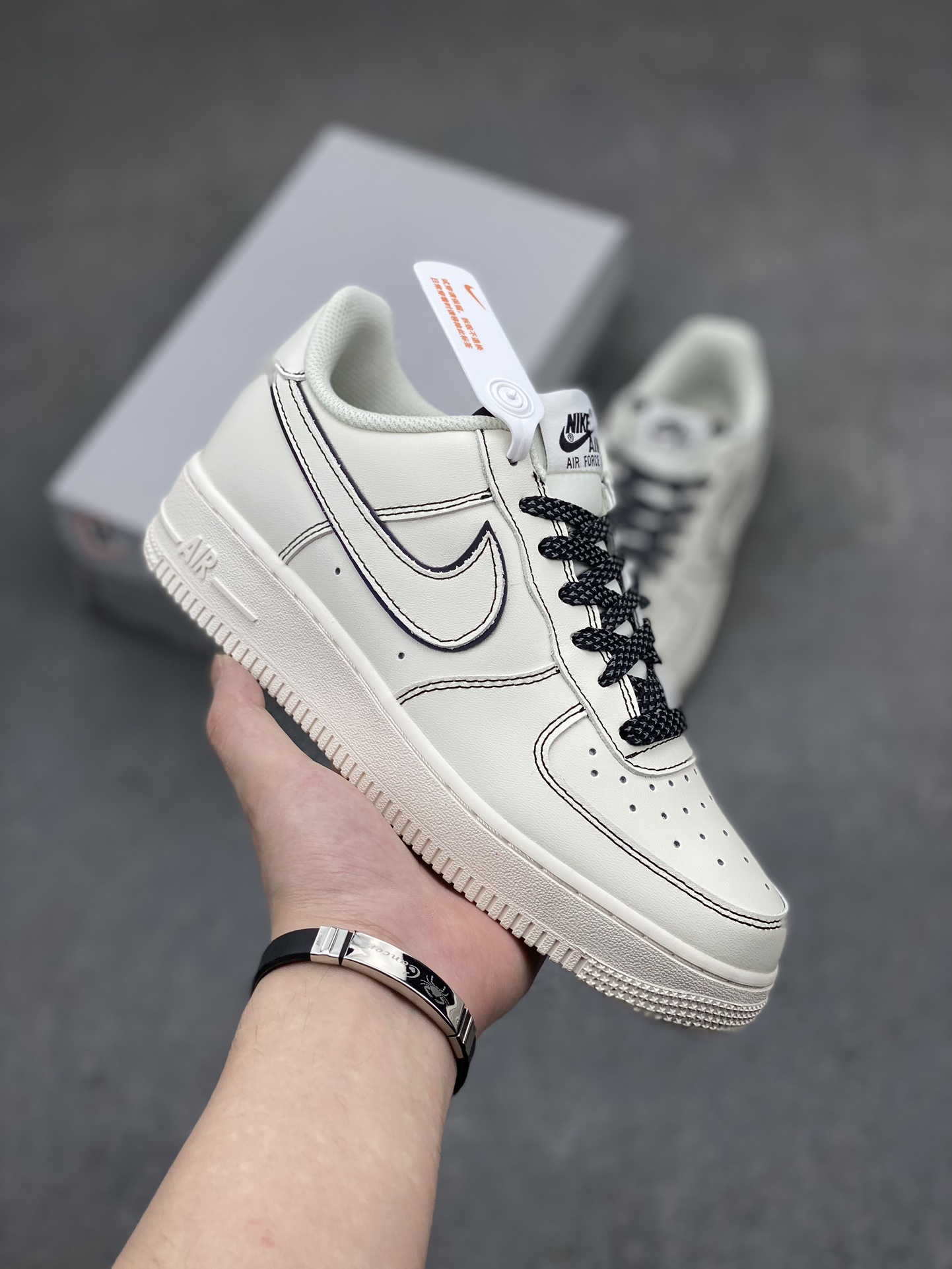 Nike Air Force 1 Low '07 'Stitch' Casual Sneakers - Cream/Black, All Sizes
