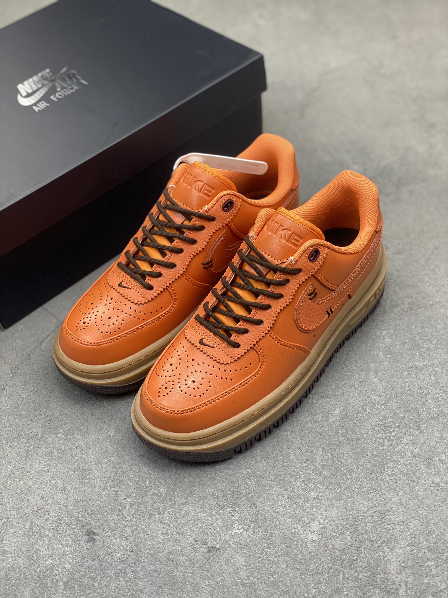 Nike Air Force 1 Low Luxe Leather Orange/Brown, Thick Sole, DM2451-800 9 i1716411066 424 0
