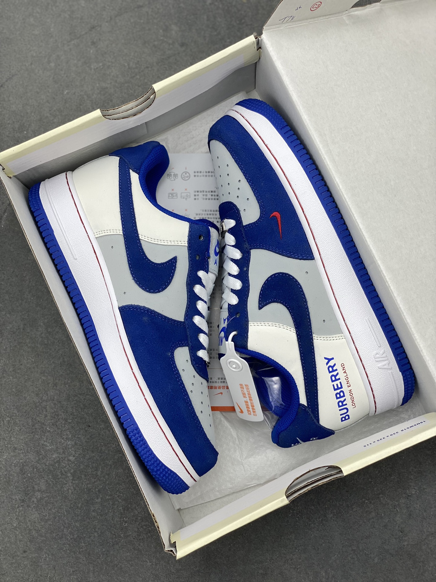 Nike Air Force 1 '07 Low Blue/Grey Custom Sneakers with Burberry Detailing 10 i1716669497 6925 0