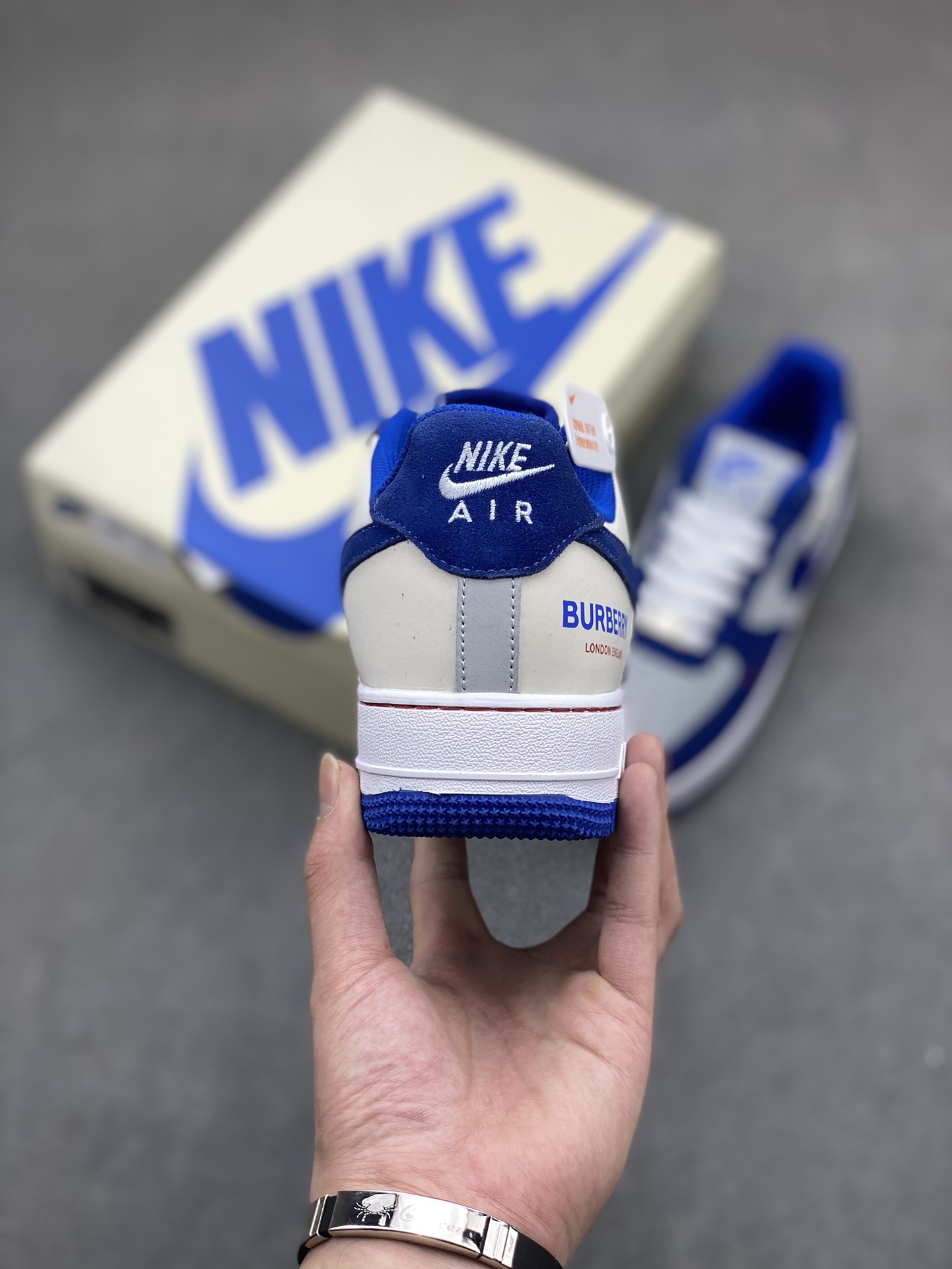 Nike Air Force 1 '07 Low Blue/Grey Custom Sneakers with Burberry Detailing 5 i1716669497 783 0