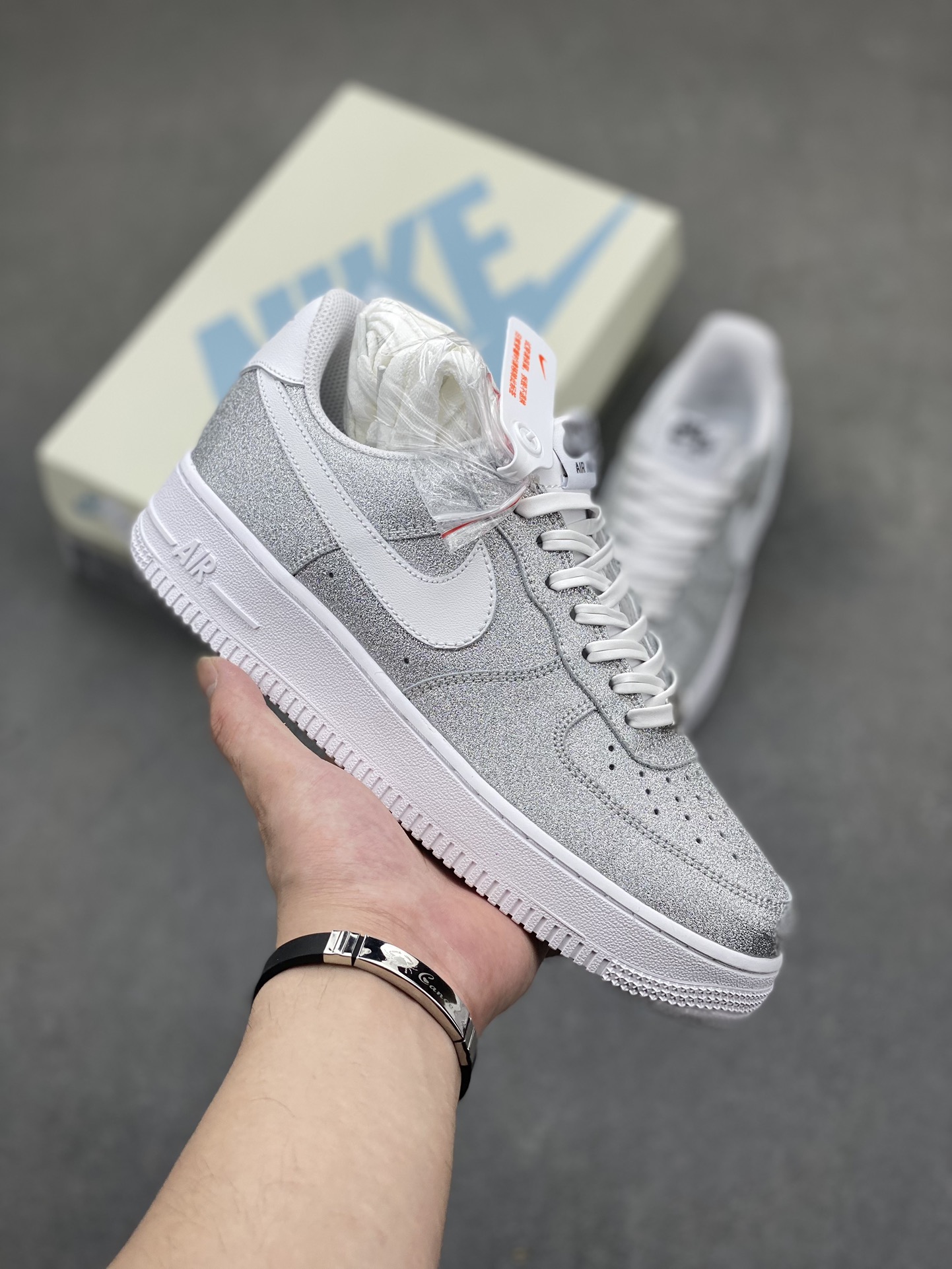 Nike Air Force 1 CW2288-015 Silver Glitter Sneakers