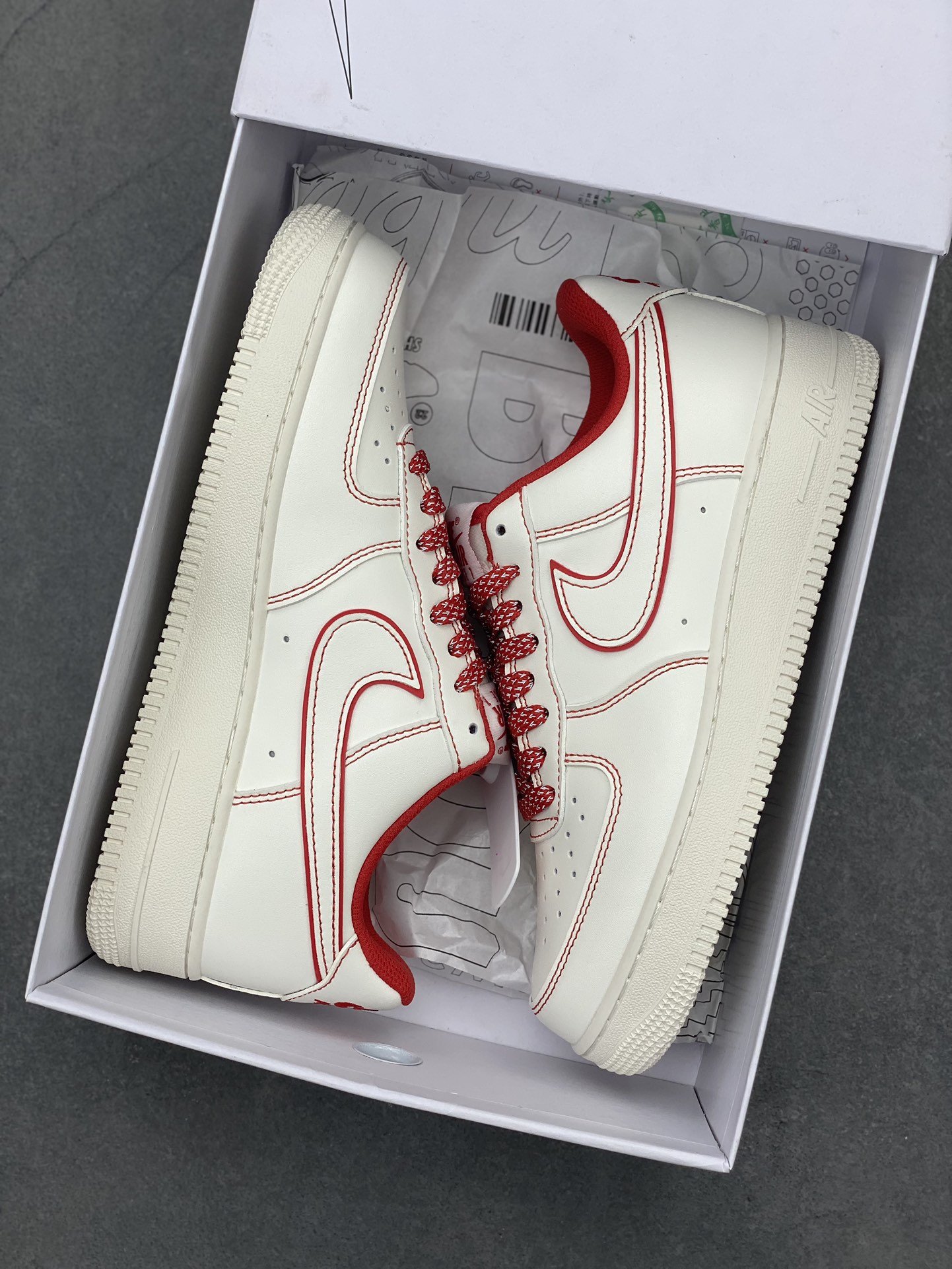 NK Air Force 1 '07 Low White/Red Custom Casual Sneakers CW2288-111 10 i1719172559 674 0