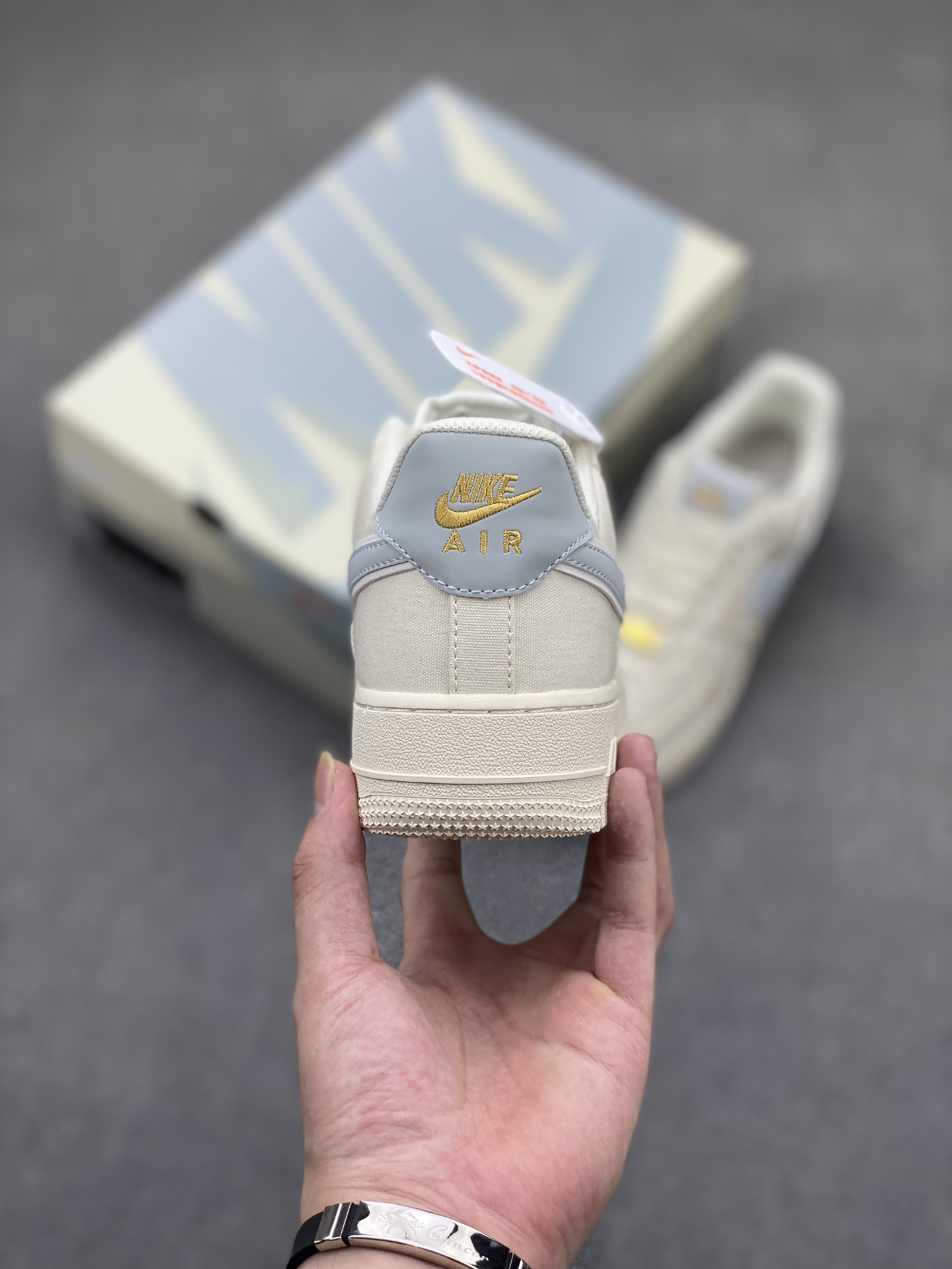 Nike Air Force 1 '07: Ice Blue Gold Accents, Low-Top Casual Sneakers 5 i1719351700 1526 2