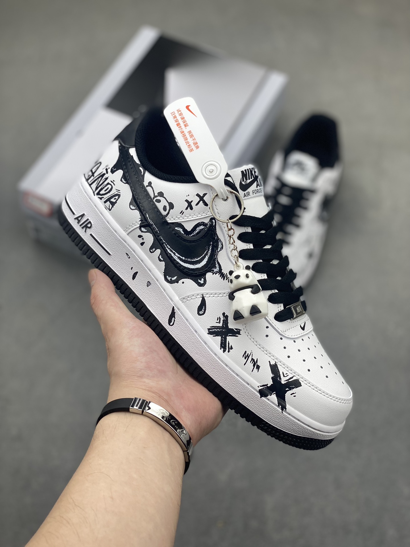 Nike Air Force 1 '07 Custom Panda Graffiti Sneakers - Black & White 2 i1720644843 6101 4