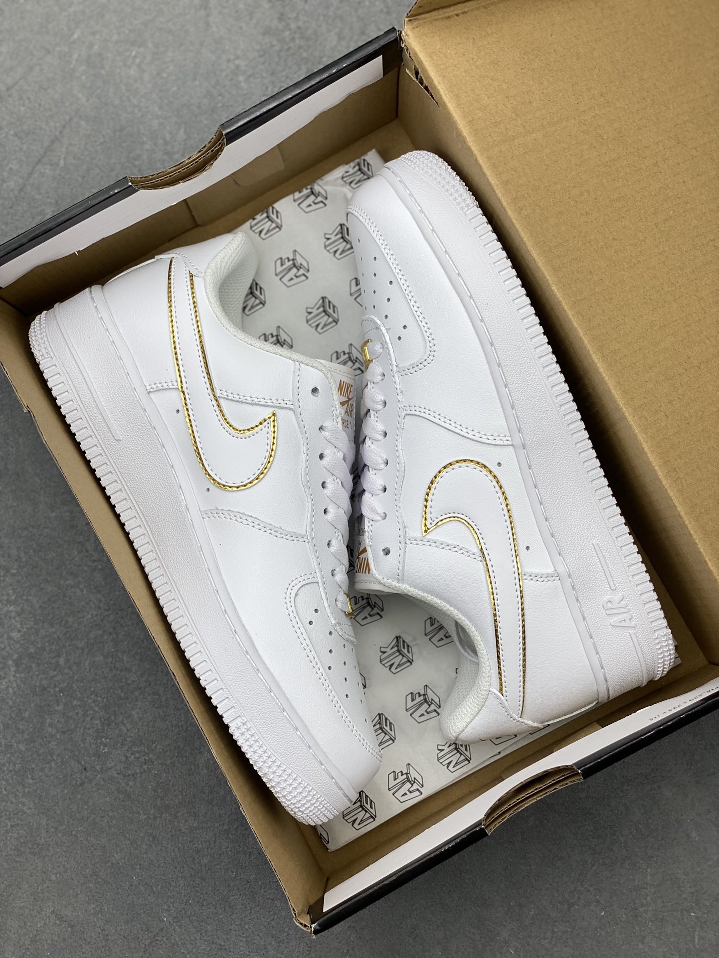 Nike Air Force 1 Low White/Gold Stitching Premium Leather Sneakers 10 i1720811950 3746 6