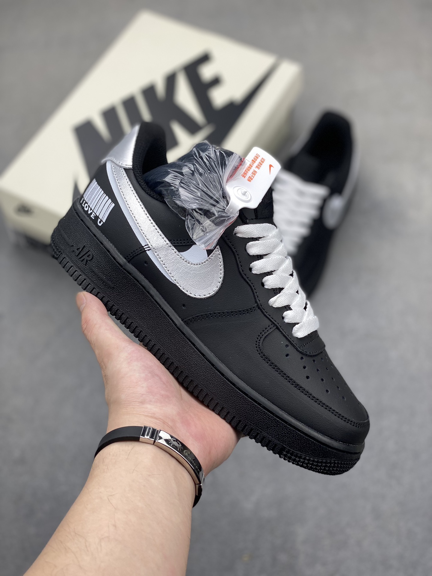 Nike Air Force 1 Black/Silver Custom Sneakers - Size 36 to 45 2 i1720984708 907 3