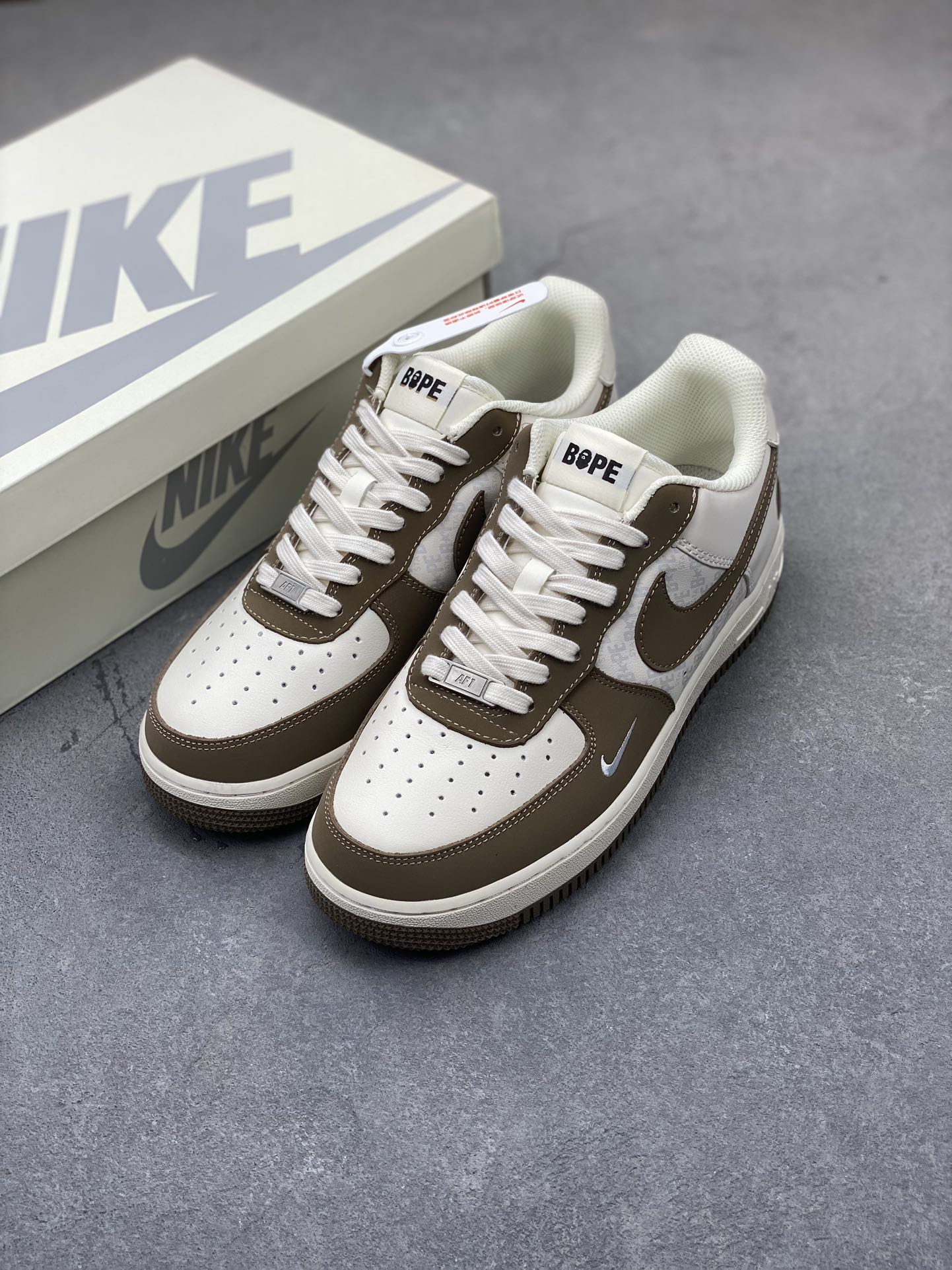 Nike Air Force 1 Low BAPE Brown and White Premium Leather Sneakers 8 i1720985647 584 4