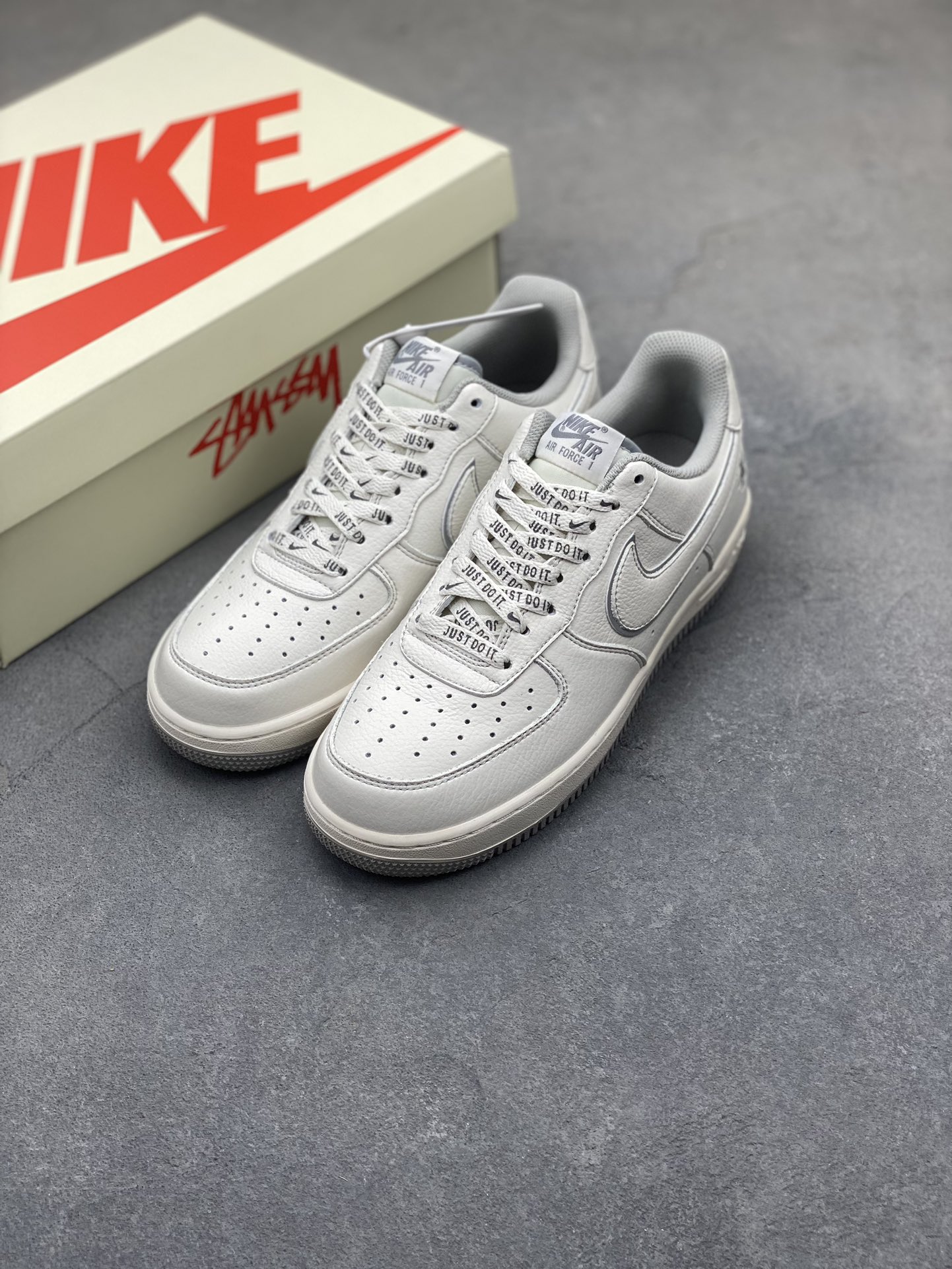 Stussy x Nike Air Force 1 Low 'Stussy' Cream Reflective Sneakers 9 i1722708132 6187 5