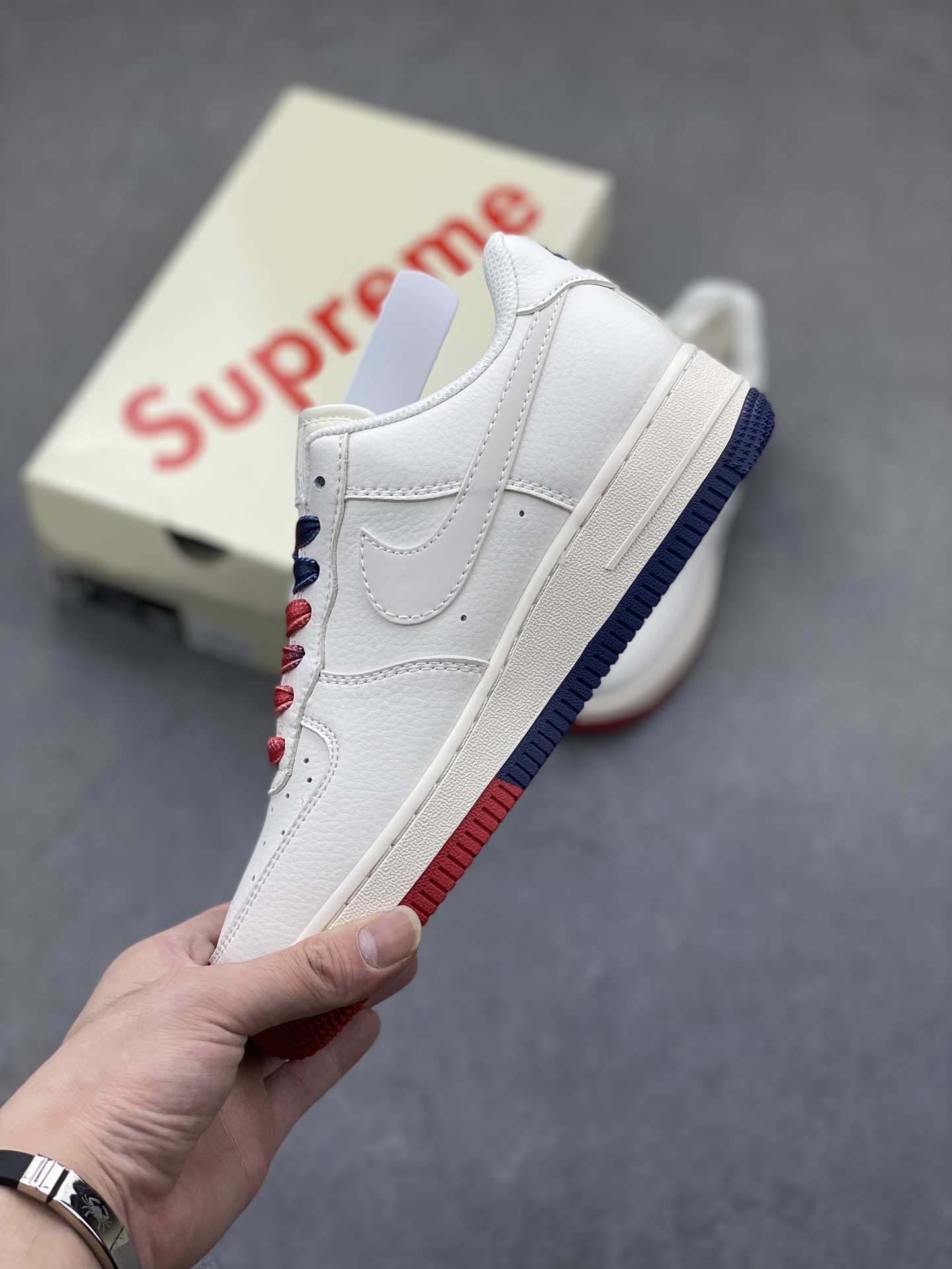 Nike Air Force 1 '07 Low Supreme Collab Sneakers - Red, White & Blue 4 i1724266237 3130 2