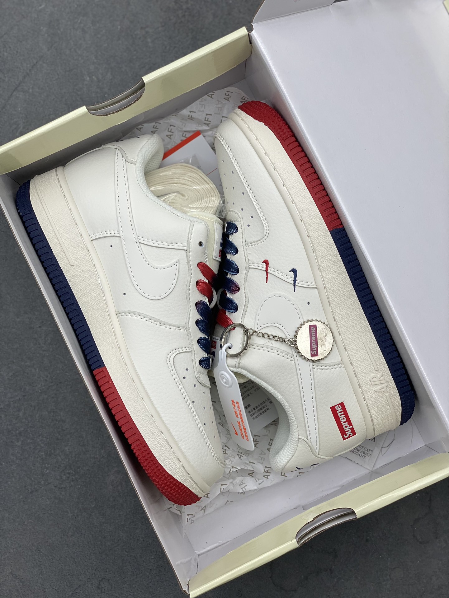 Nike Air Force 1 '07 Low Supreme Collab Sneakers - Red, White & Blue 10 i1724266237 8853 6