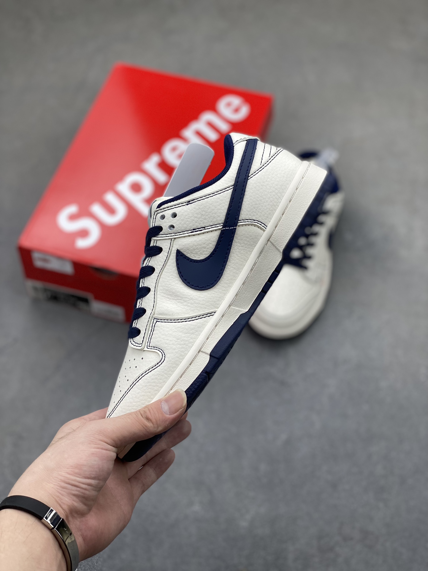Nike SB Dunk Low Supreme Collab Cream/Navy Sneakers, Customized Design 3 i1724357181 1178 1