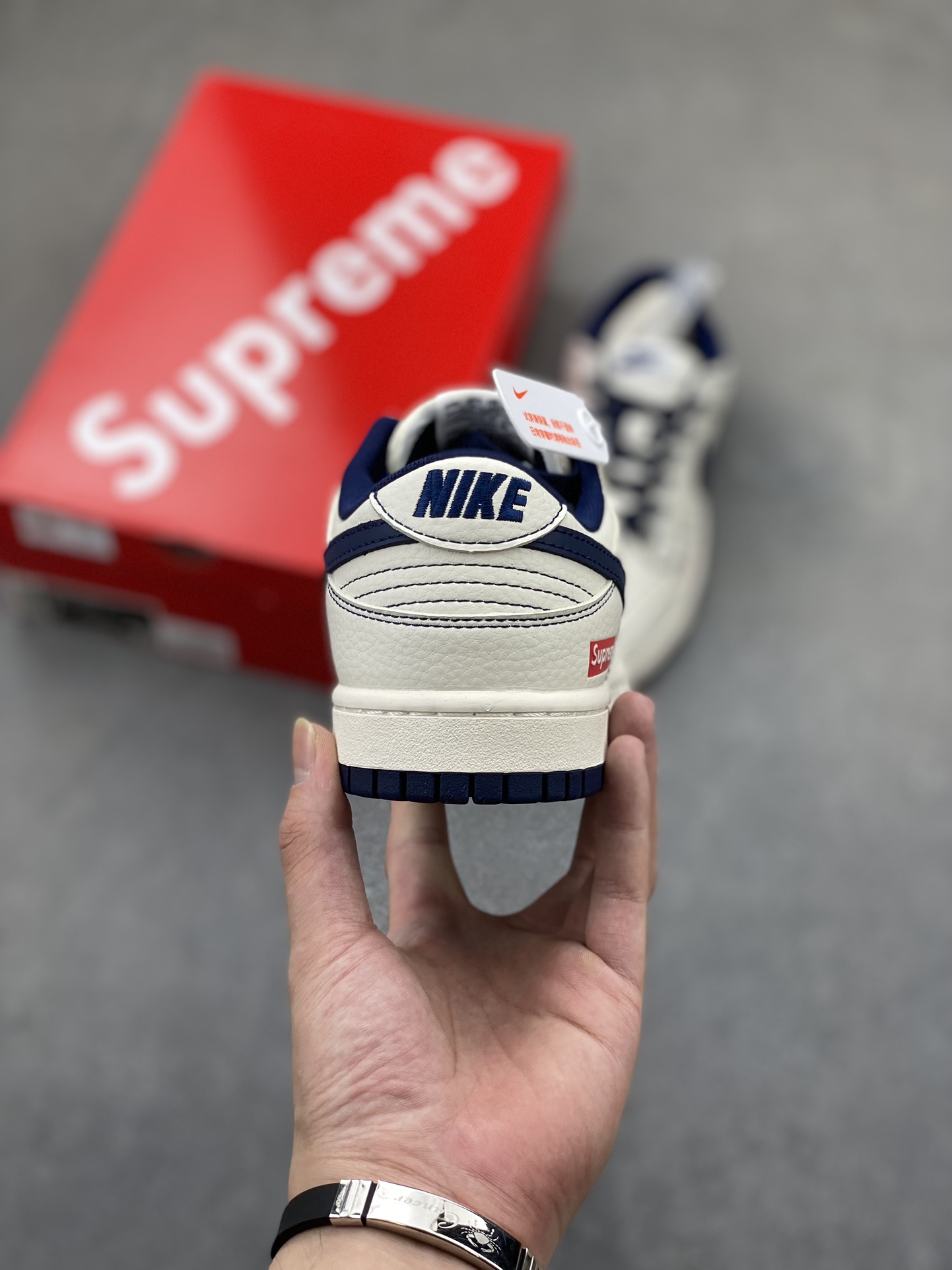 Nike SB Dunk Low Supreme Collab Cream/Navy Sneakers, Customized Design 4 i1724357181 4169 0