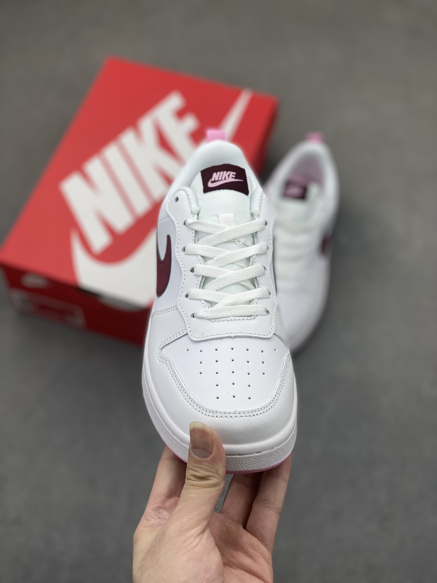 Nike Court Borough Low White/Burgundy Leather Sneaker,BQ5448-120 Size 36-45 3 i1725136892 2831 1