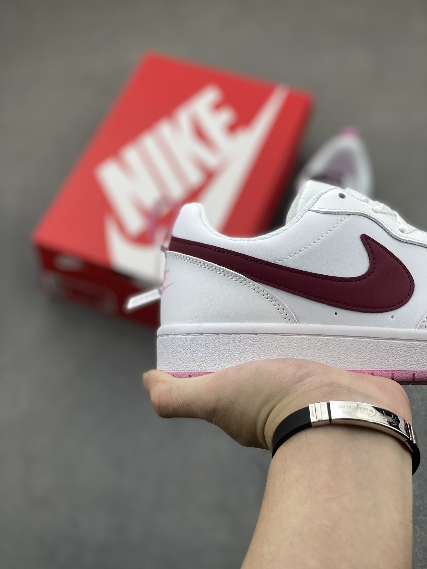 Nike Court Borough Low White/Burgundy Leather Sneaker,BQ5448-120 Size 36-45 6 i1725136892 3145 2
